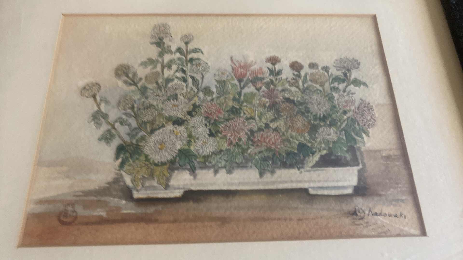 Photo 1 of FRAMED VINTAGE WATERCOLOR FEATURING JAPANESE FLORAL SIGNED ARTWORK 13“ X 10 1/2“