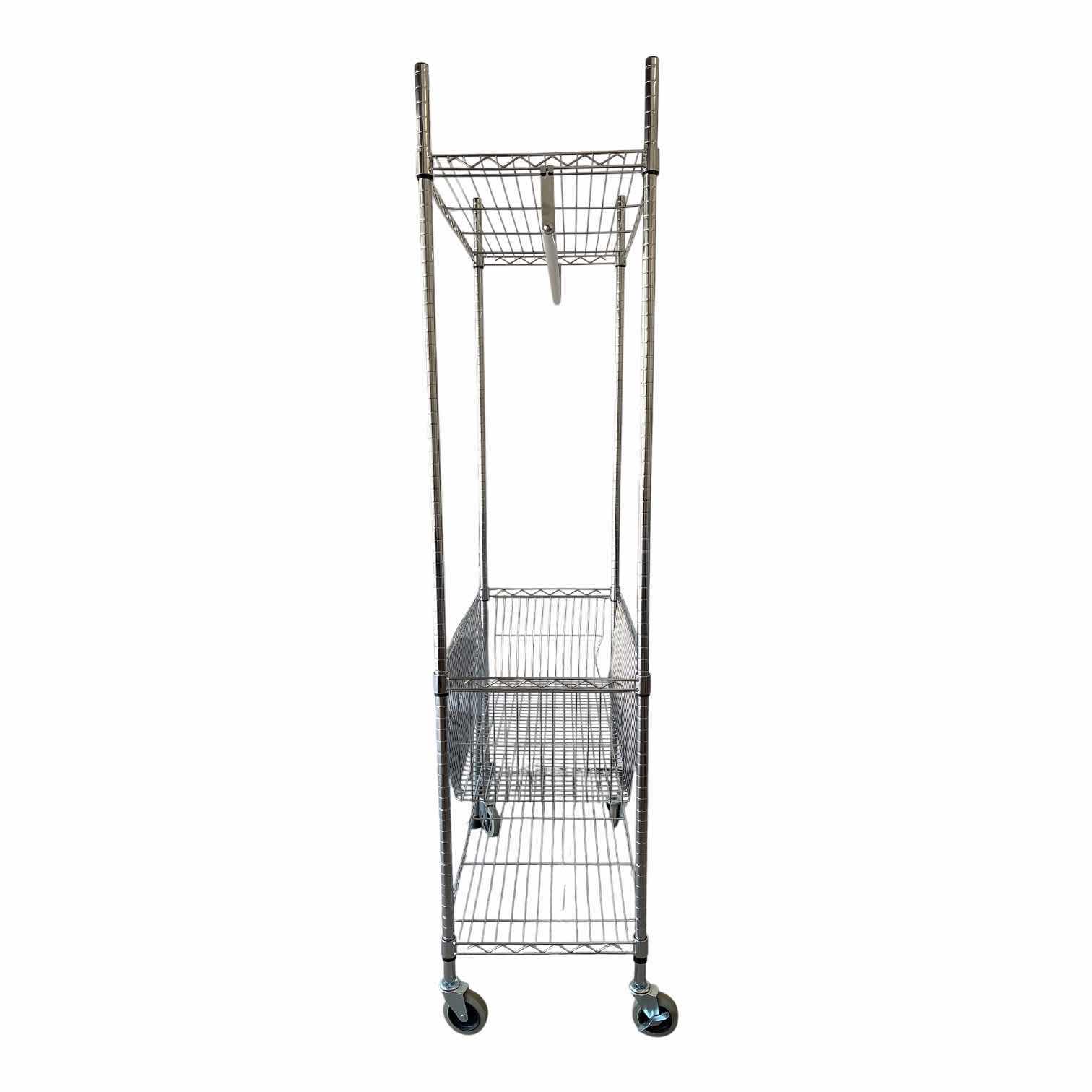 Photo 1 of HONEY CAN DO CHROME ROLLING LAUNDRY STATION W/ADJUSTABLE WIRE SHELVES AND HANGING BASKET 35X18”H80”
