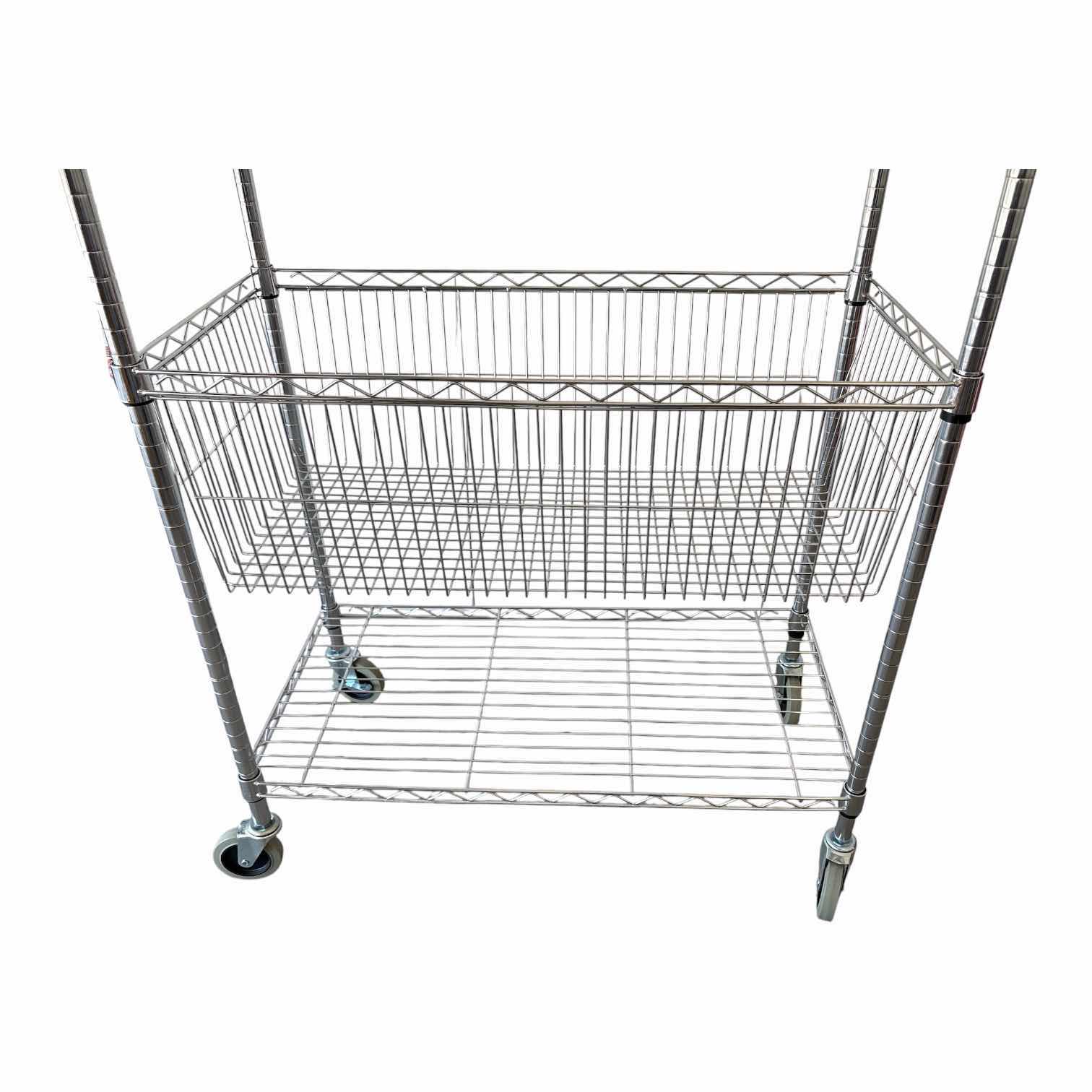 Photo 1 of HONEY CAN DO CHROME ROLLING LAUNDRY STATION W/ADJUSTABLE WIRE SHELVES AND HANGING BASKET 35X18”H80”