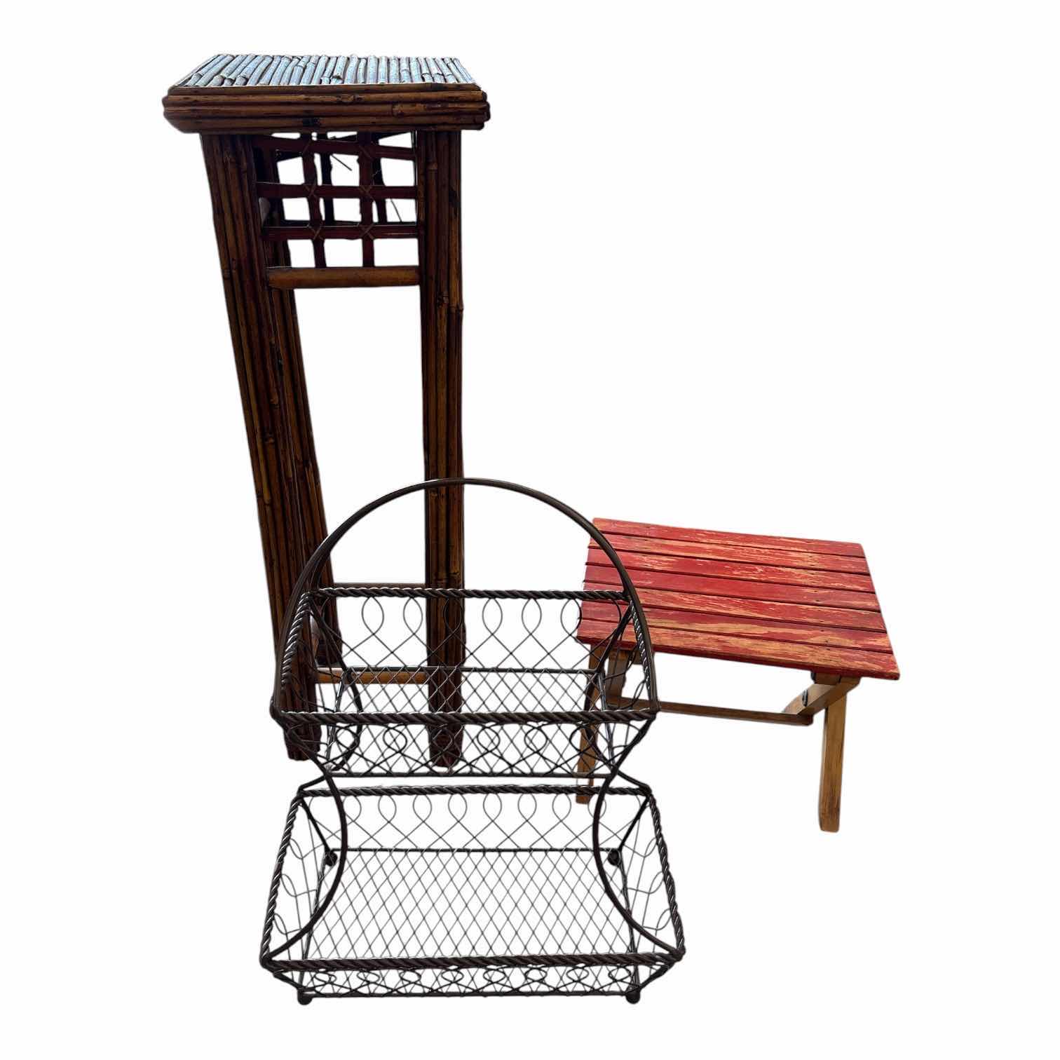 Photo 1 of (3)PCS WOOD AND METAL PLANT STANDS H28.5”
