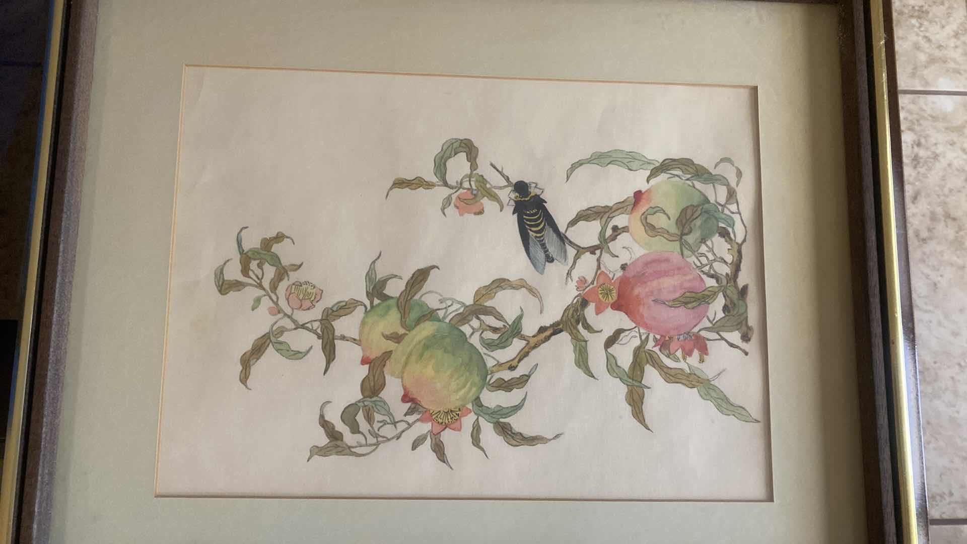 Photo 1 of FRAMED VINTAGE CHINESE FLORAL WATERCOLOR ARTWORK 17” X 14”