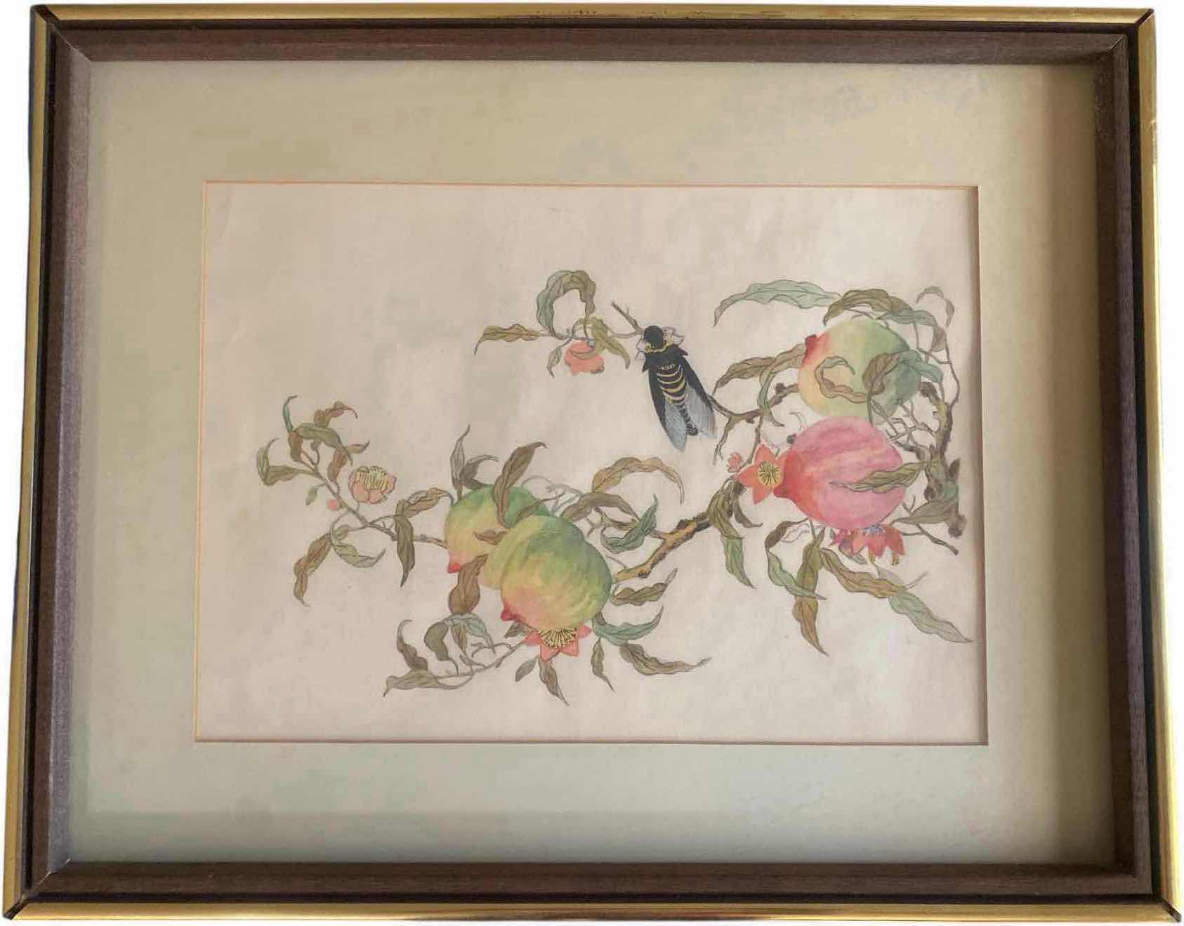 Photo 1 of FRAMED VINTAGE CHINESE FLORAL WATERCOLOR ARTWORK 17” X 14”