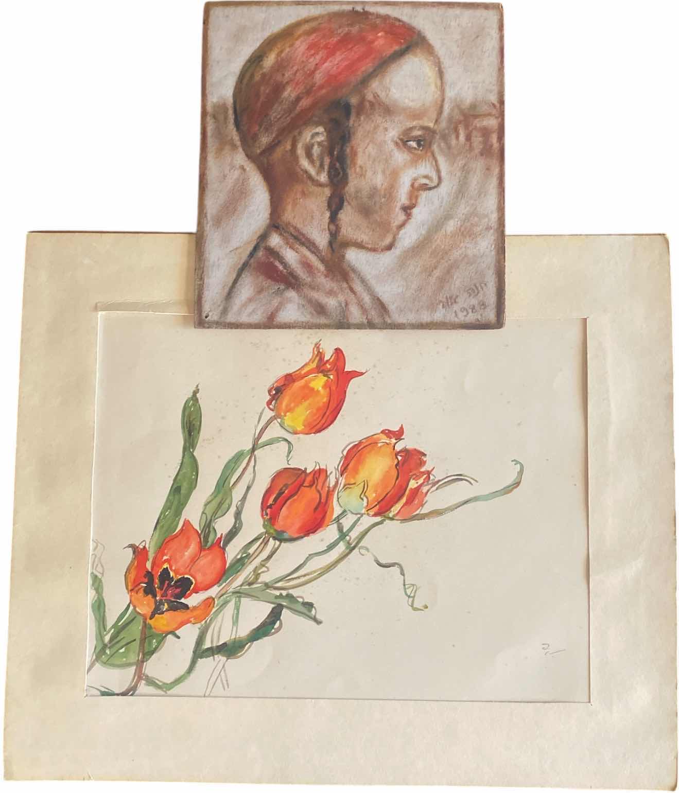 Photo 1 of 2-UNFRAMED PROFILE OF BOY SIGNED & UNFRAMED WATERCOLOR SIGNED 15 1/2” X 13”