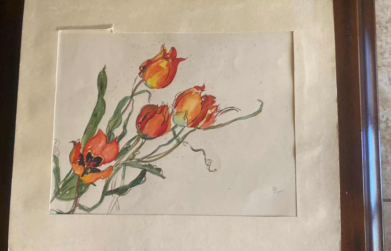 Photo 1 of 2-UNFRAMED PROFILE OF BOY SIGNED & UNFRAMED WATERCOLOR SIGNED 15 1/2” X 13”