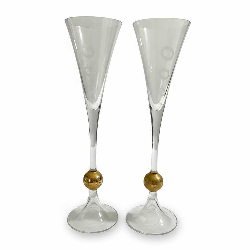 Photo 1 of ORREFORS “CLOWN GOLD” CHAMPAGNE FLUTES H11.5”