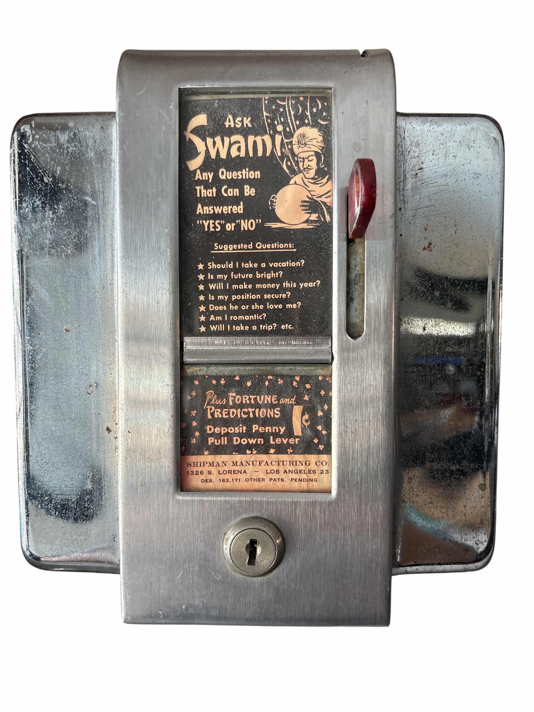 View 1 of ASK SWAMI 1950s FORTUNE TELLER NAPKIN HOLDER COIN-OP H8.5”