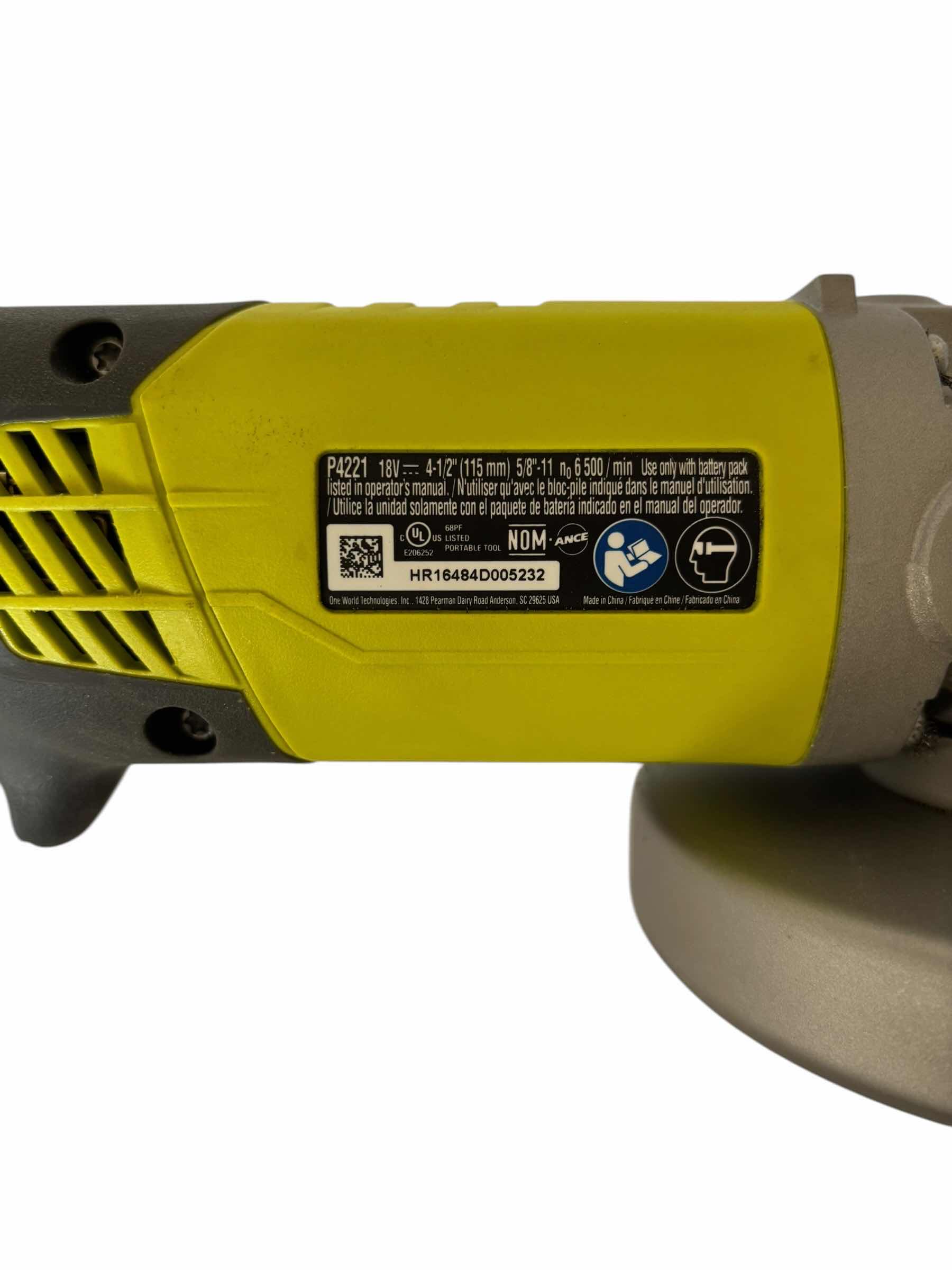 Photo 1 of $80 RYOBI CORDLESS ANGLE GRINDER