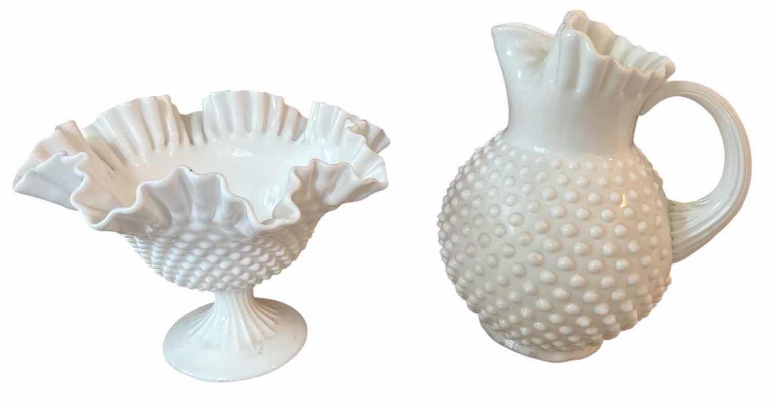 Photo 1 of (2)PCS MILK GLASS BOWL AND PITCHER H9”