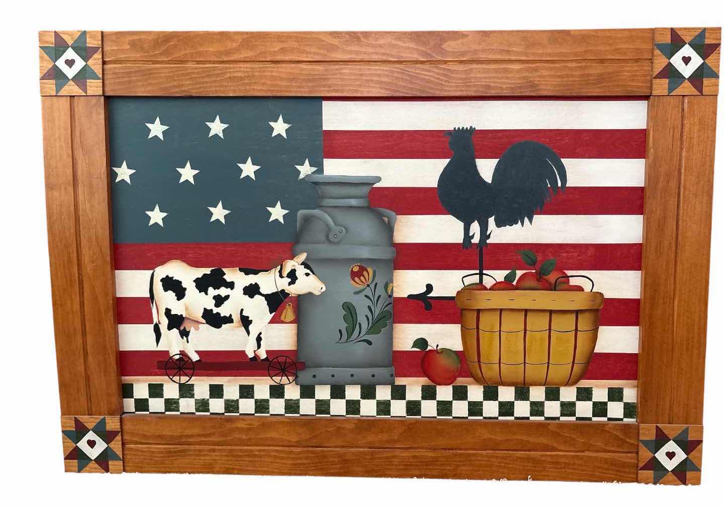 Photo 1 of HAND-PAINTED AMERICANA FOLK ART WALL PANEL IN CUSTOM WOOD FRAME SIGNED & DATED 1994 INCLUDES ORIGINAL PAPERWORK 41”X20.5”