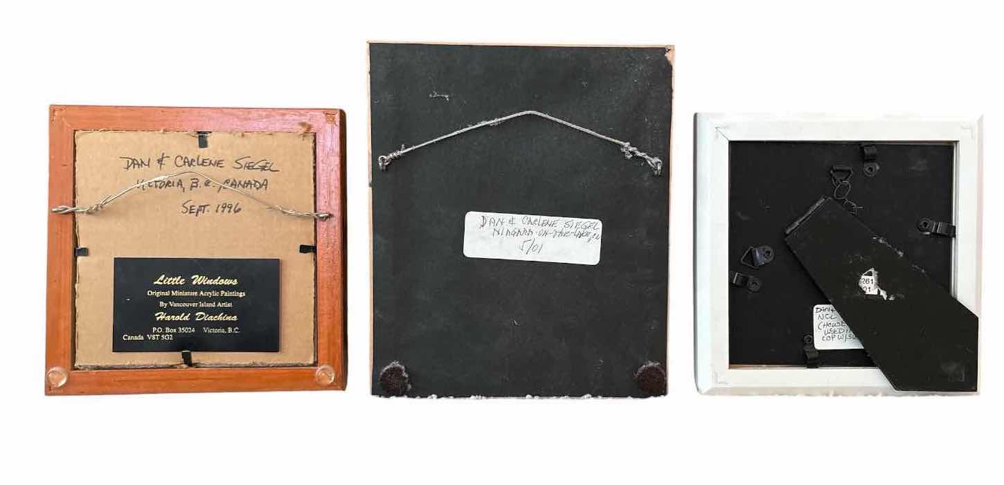 Photo 1 of (3)PCS FRAMED ARTWORK MINIATURE LANDSCAPE ARTWORKS, INCLUDING HAND-PAINTED STONE ART AND COASTAL & COUNTRYSIDE SCENES 6.5”X8”