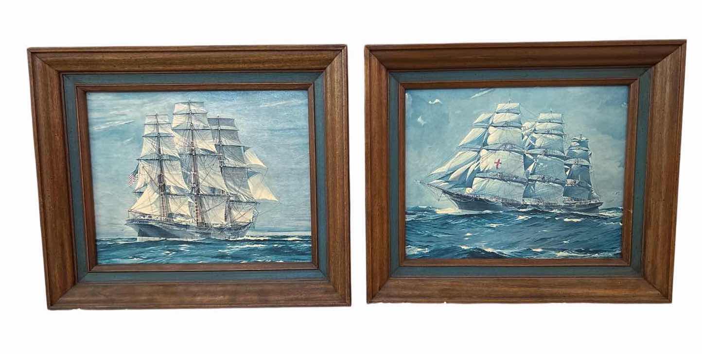 Photo 1 of (2)PCS FRAMED ORIGINAL NAUTICAL OIL PAINTINGS OF TALL SHIPS, SIGNED C. SPURLING 13.5”X12.5”