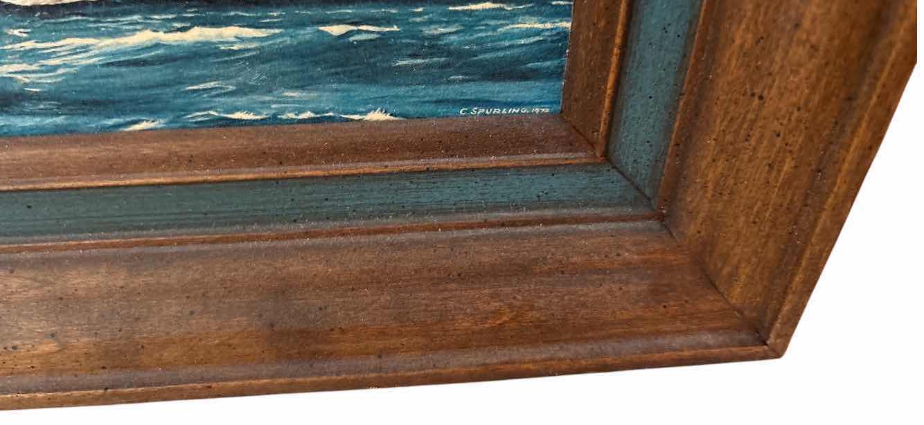 Photo 1 of (2)PCS FRAMED ORIGINAL NAUTICAL OIL PAINTINGS OF TALL SHIPS, SIGNED C. SPURLING 13.5”X12.5”