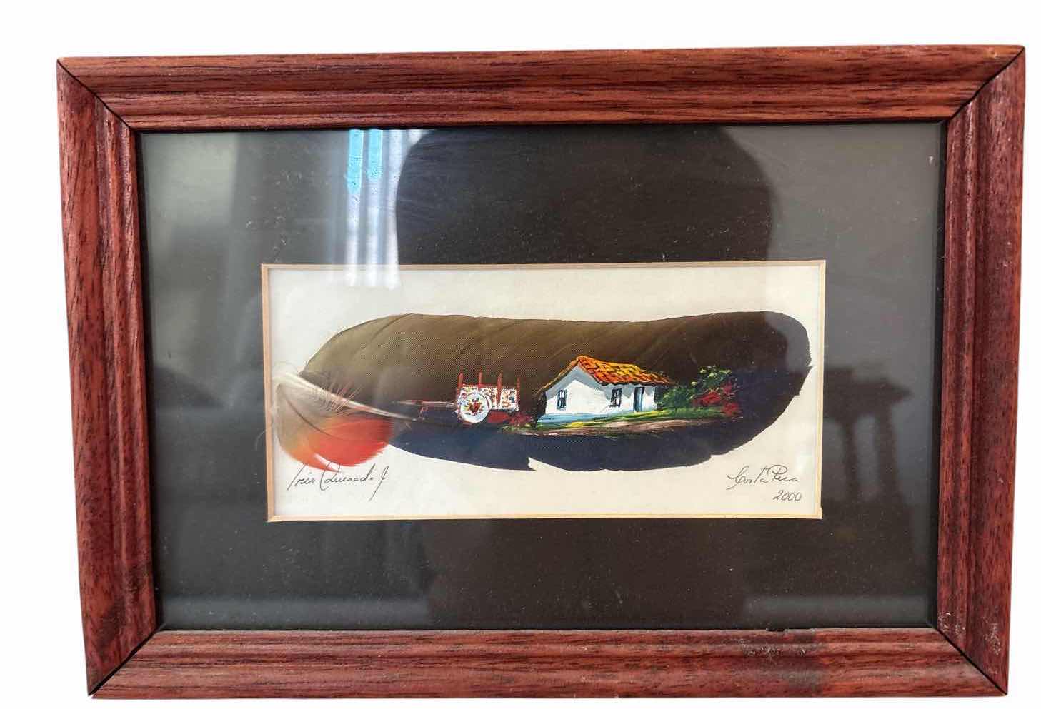 Photo 1 of FRAMED ARTWORK HAND-PAINTED FEATHER FOLK ART, SIGNED & DATED 2000 11”X8”