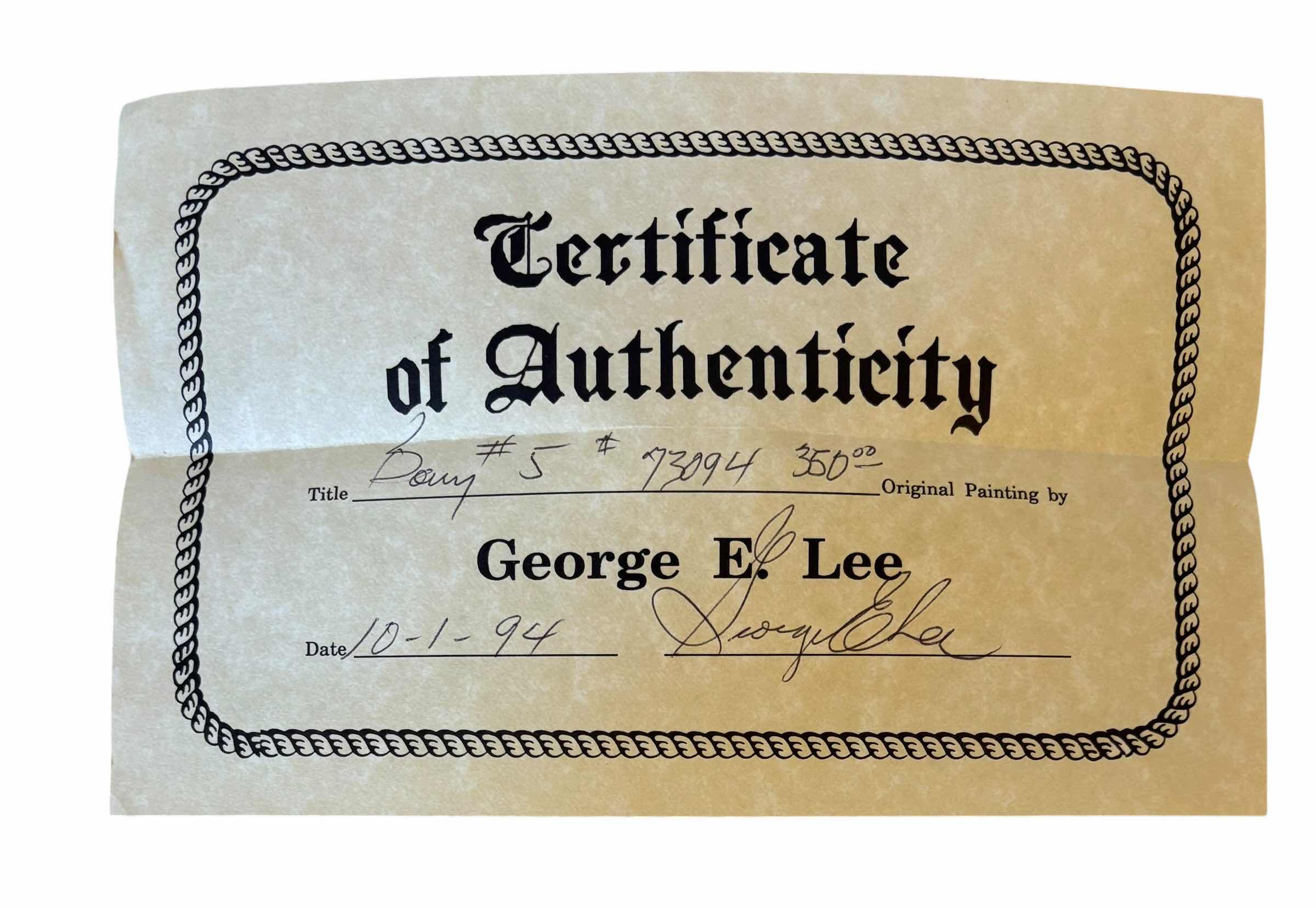 Photo 1 of OIL PAINTING BY GEORGE E LEE 17” X H21” WITH CERTIFICATE OF AUTHENTICITY