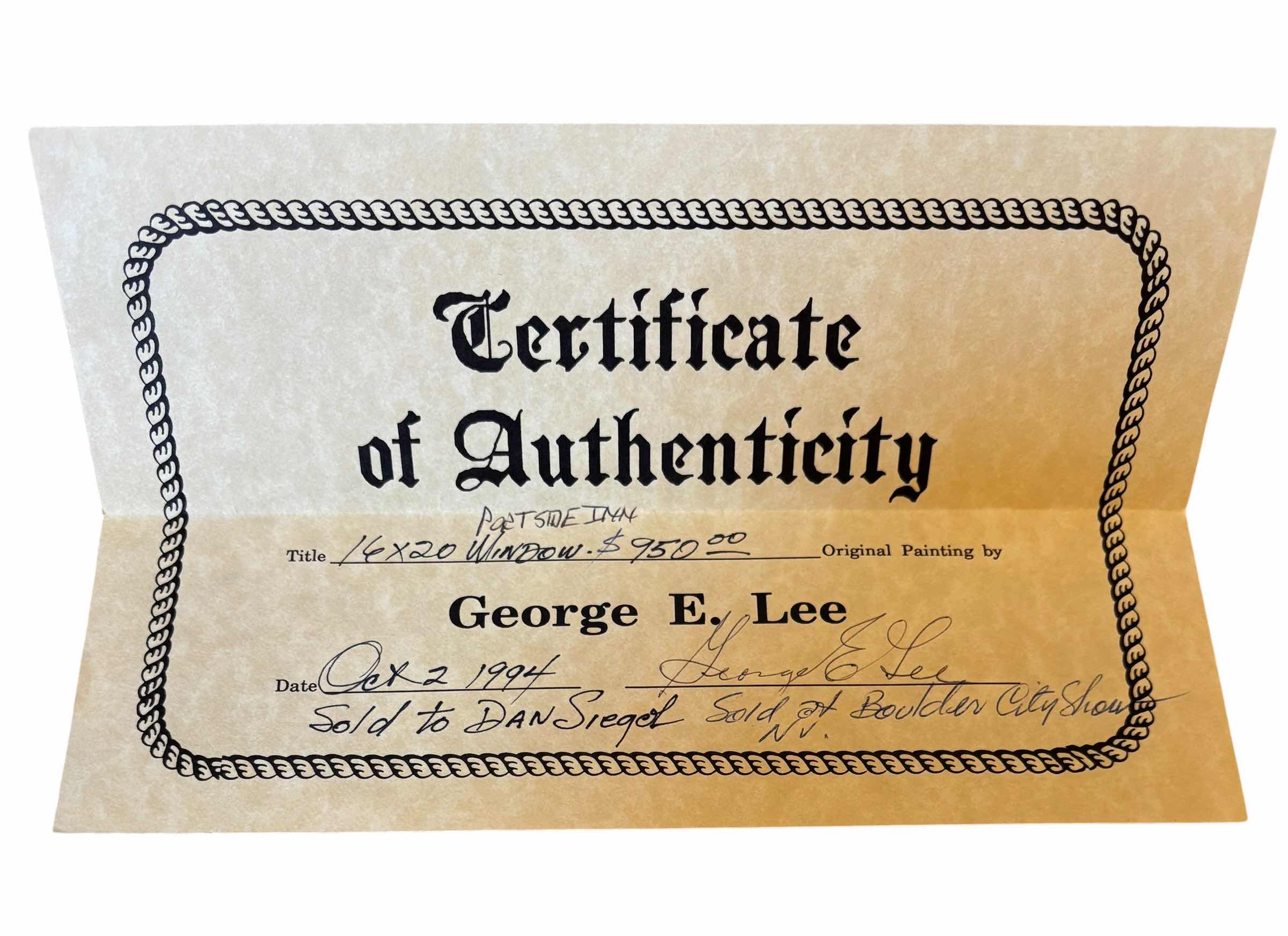 Photo 1 of OIL PAINTING BY GEORGE E LEE 26” X H22” WITH CERTIFICATE OF AUTHENTICITY