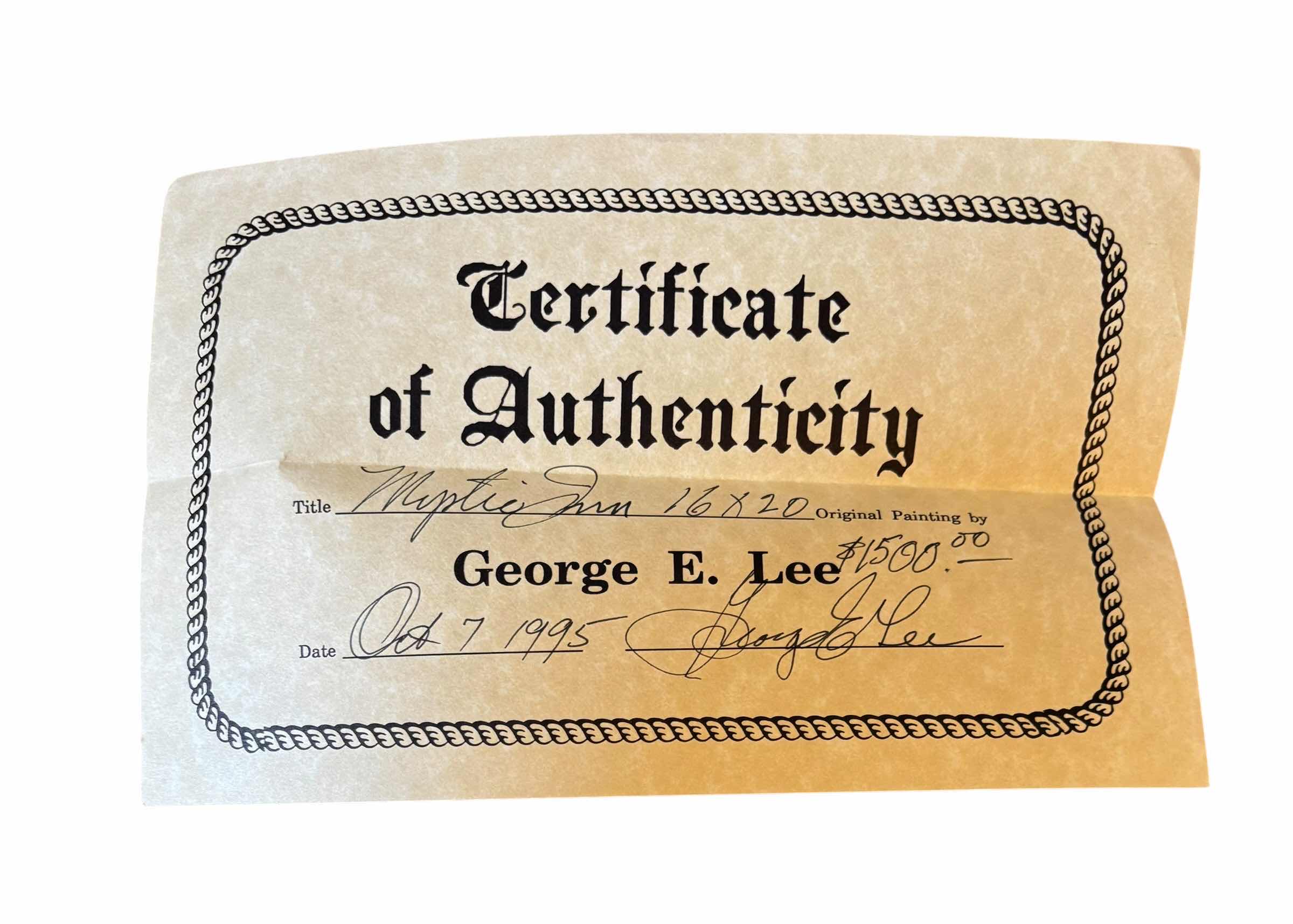 Photo 1 of OIL PAINTING BY GEORGE E LEE 26” X H22” WITH CERTIFICATE OF AUTHENTICITY