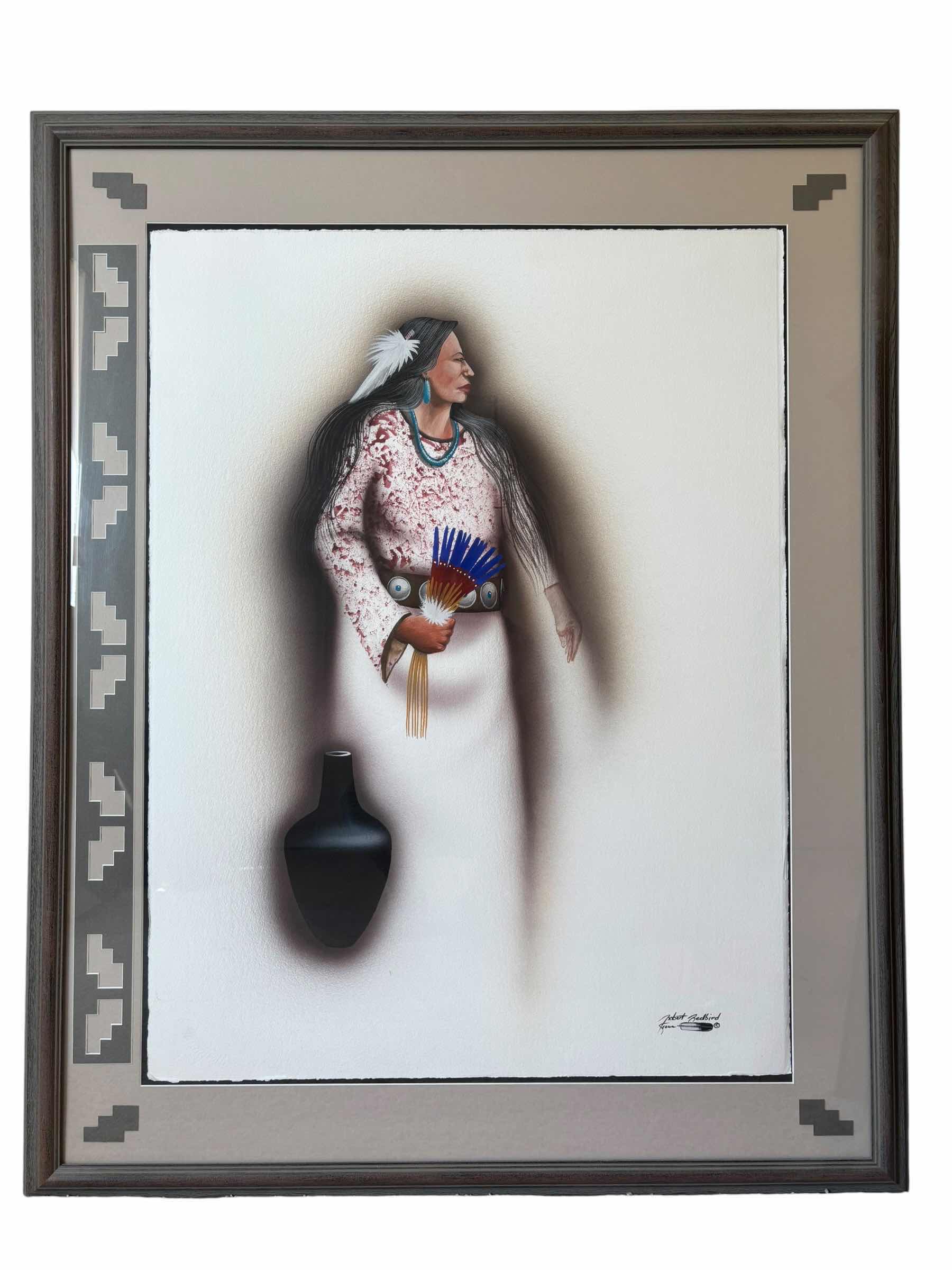 Photo 1 of WATER BEARER WATERCOLOR PAINTING BY ROBERT REDBIRDS SR 31” X H38” WITH BILL OF SALE & CERTIFICATE OF TITLE
