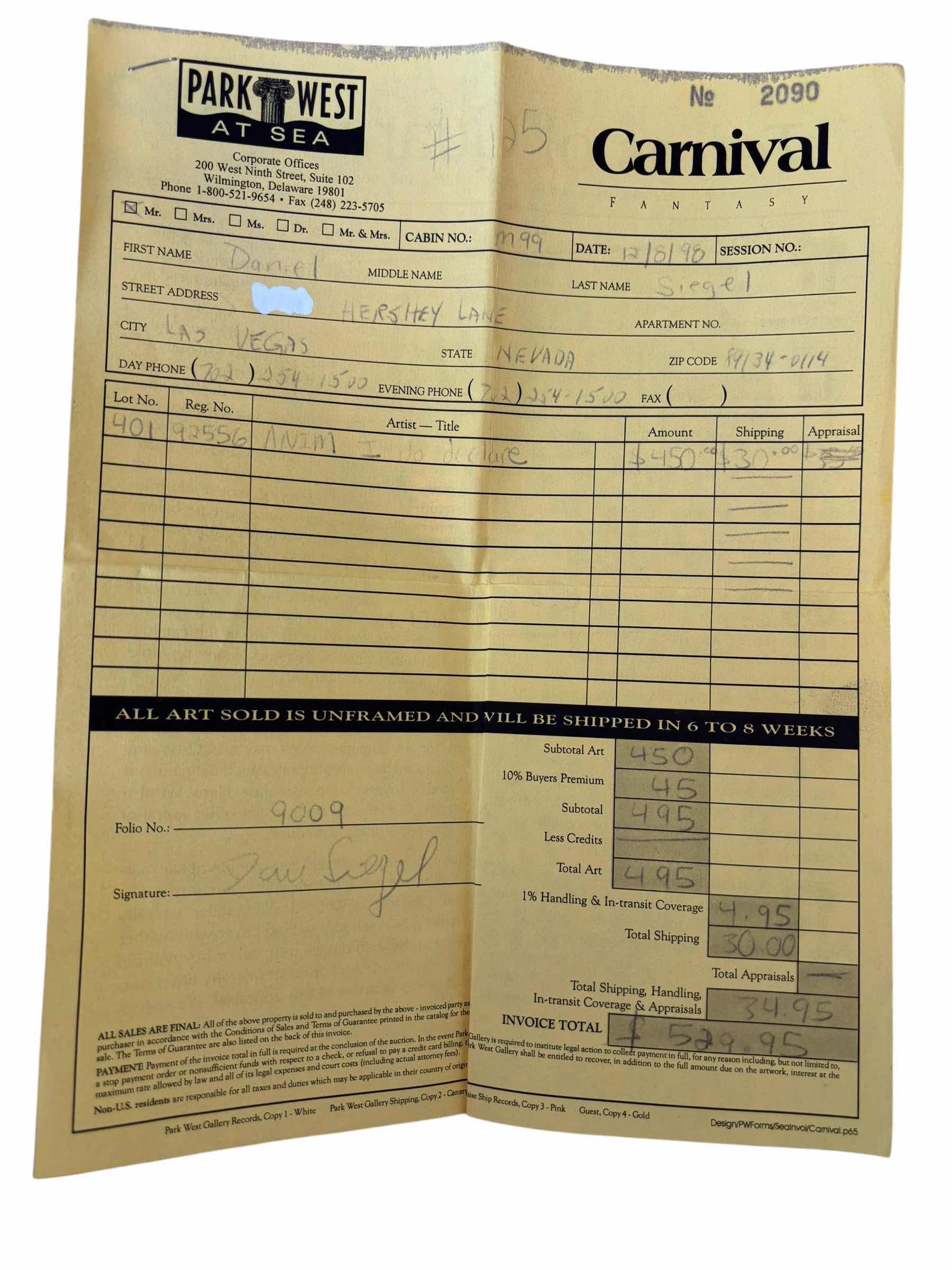 Photo 1 of LIMITED EDITION I DO DECLARE ANIMATION CEL 33” X H23” WITH ORIGINAL PURCHASE RECEIPT