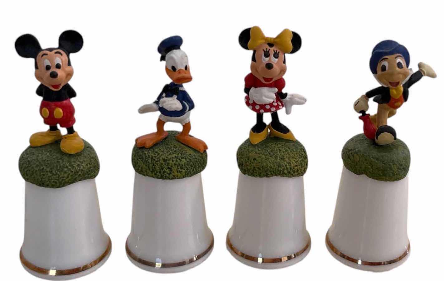 Photo 1 of (4)PCS VINTAGE DISNEY THIMBLES- MICKEY, DONALD DUCK, MINNIE, & JIMINY CRICKET W ORIGINAL RECEIPT H2.25”