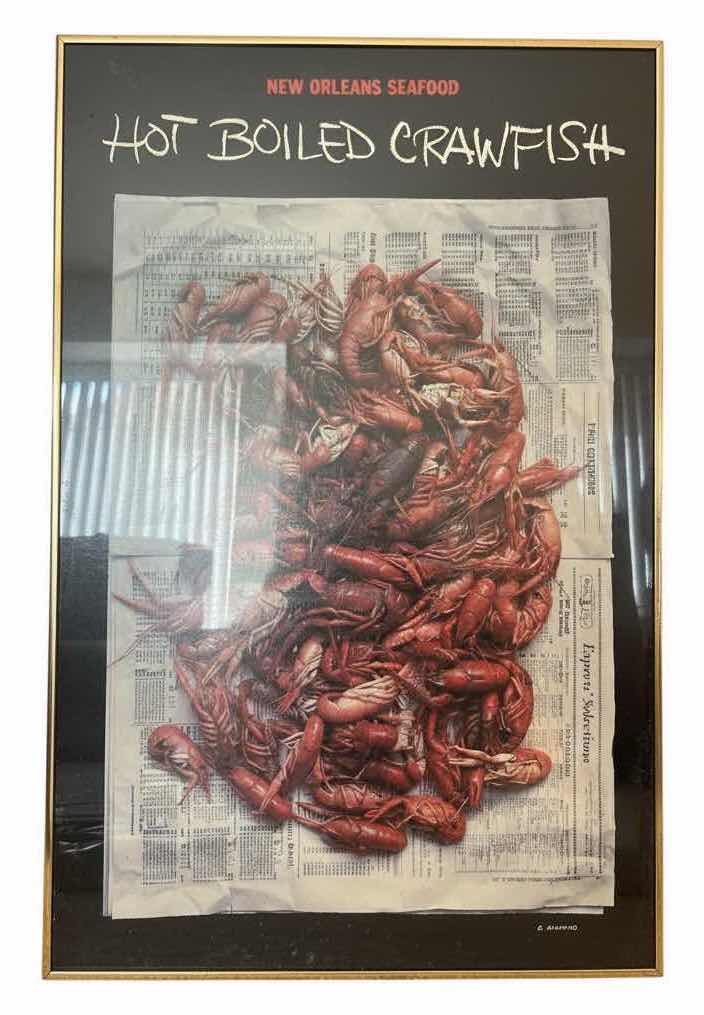 Photo 1 of FRAMED ARTWORK “HOT BOILED CRAWFISH” NEW ORLEANS SEAFOOD LIMITED EDITION GRAPHIC PRINT BY D. MILFORD 20”X30.5”