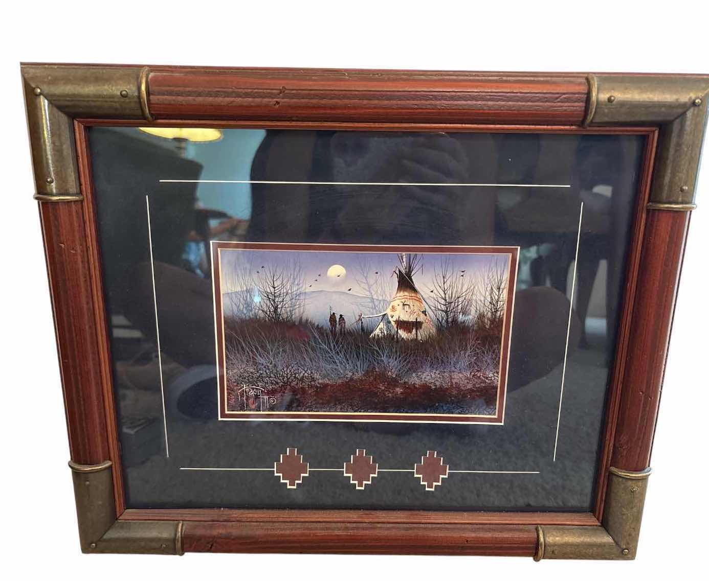 Photo 1 of FRAMED ARTWORK SIGNED ORIGINAL JOHN TRACY II NATIVE AMERICAN TEEPEE PAINTING W COA 16”X13.5”