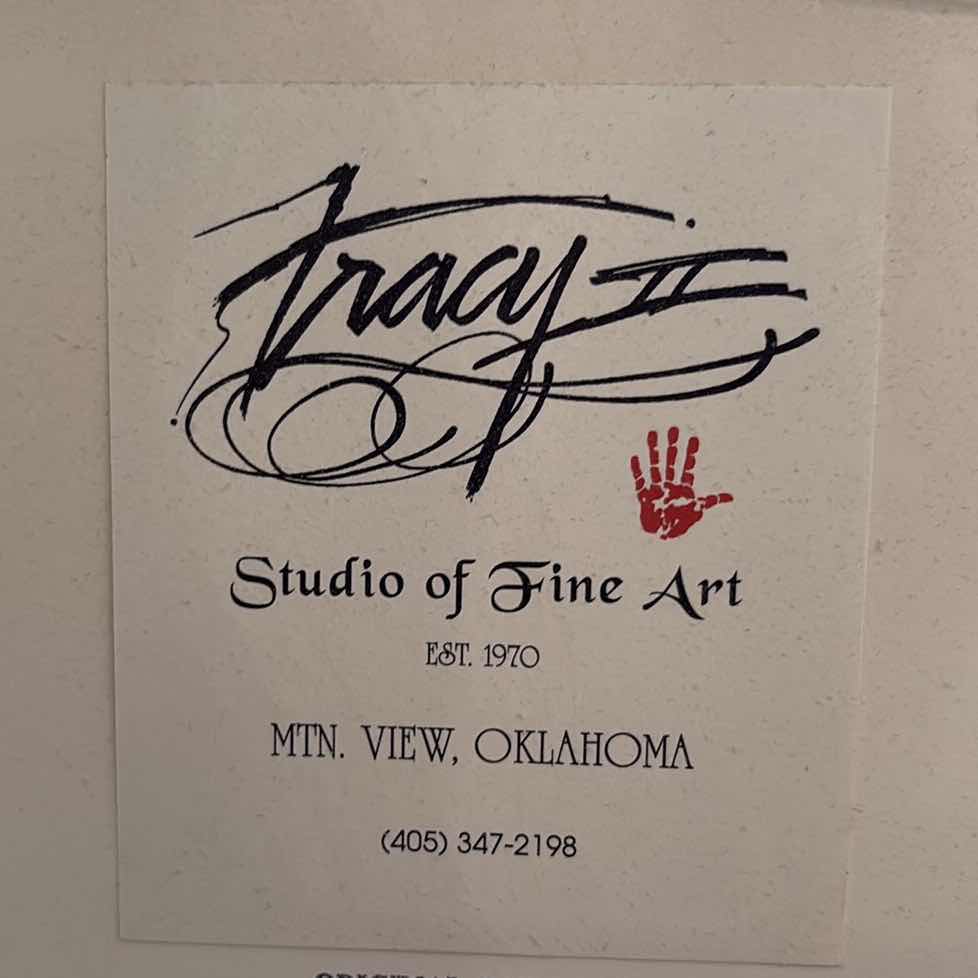 Photo 1 of FRAMED ARTWORK SIGNED ORIGINAL JOHN TRACY II NATIVE AMERICAN TEEPEE PAINTING W COA 16”X13.5”