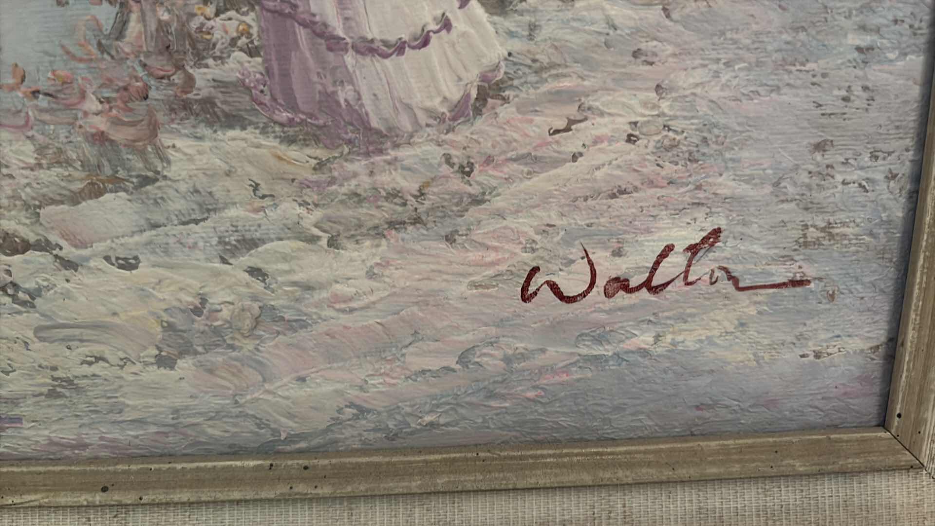 Photo 1 of FRAMED ARTWORK SIGNED BY WALTON ORIGINAL OIL PAINTING OF VICTORIAN LADY WITH PARASOL 17.5”X21.5”