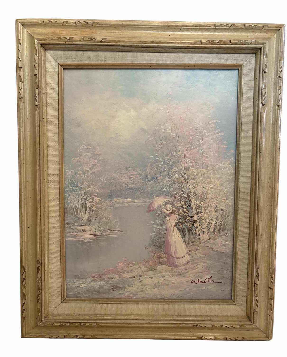 Photo 1 of FRAMED ARTWORK SIGNED BY WALTON ORIGINAL OIL PAINTING OF VICTORIAN LADY WITH PARASOL 17.5”X21.5”