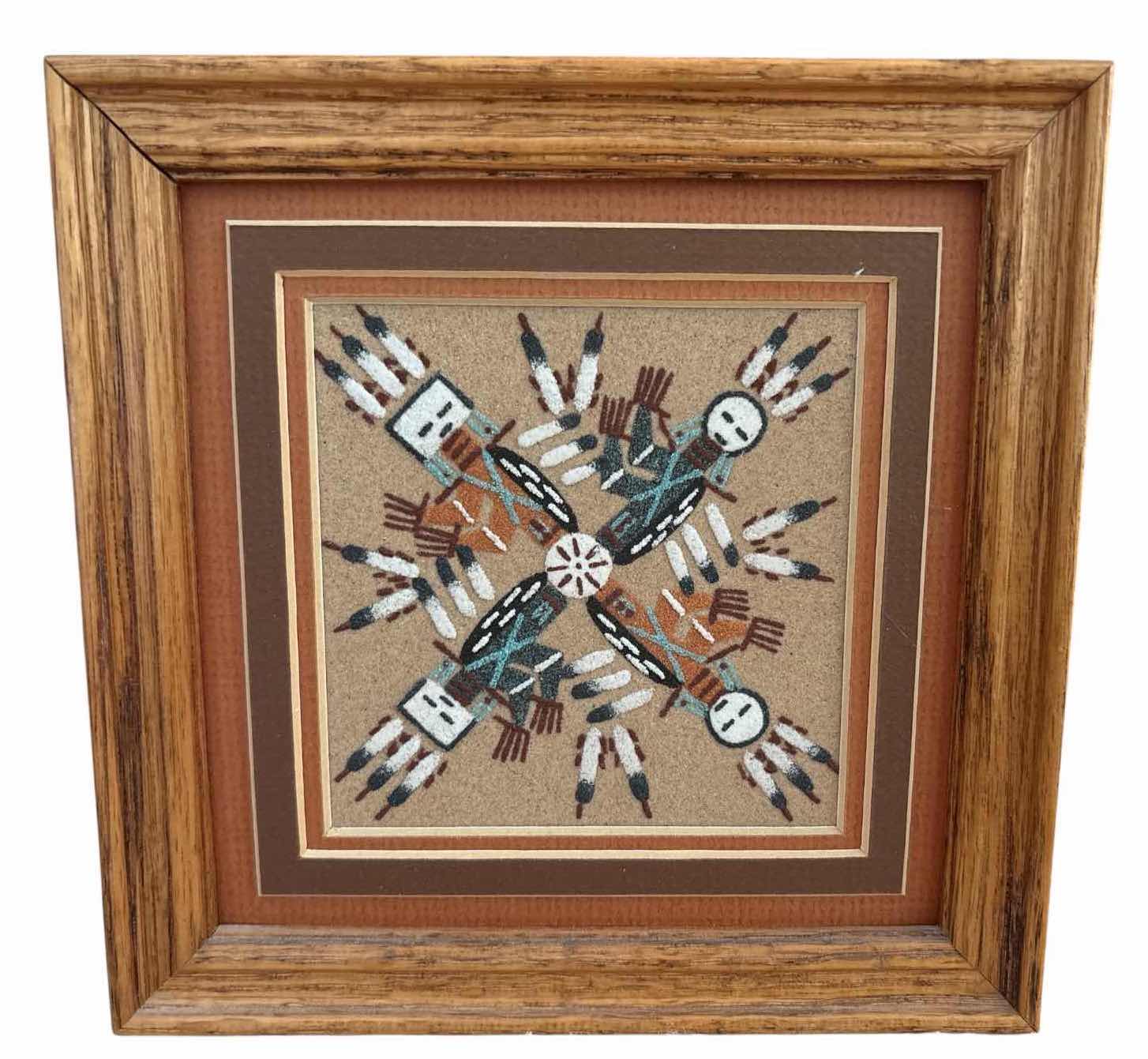 Photo 1 of FRAMED ARTWORK SOUTHWESTERN NATIVE AMERICAN STYLE HANDCRAFTED SAND PAINTING WITH KOKOPELLI DESIGN 7”X7”