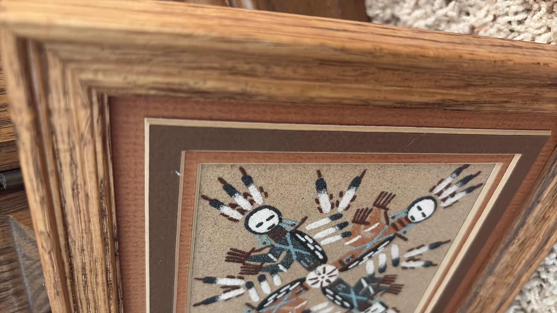 Photo 1 of FRAMED ARTWORK SOUTHWESTERN NATIVE AMERICAN STYLE HANDCRAFTED SAND PAINTING WITH KOKOPELLI DESIGN 7”X7”