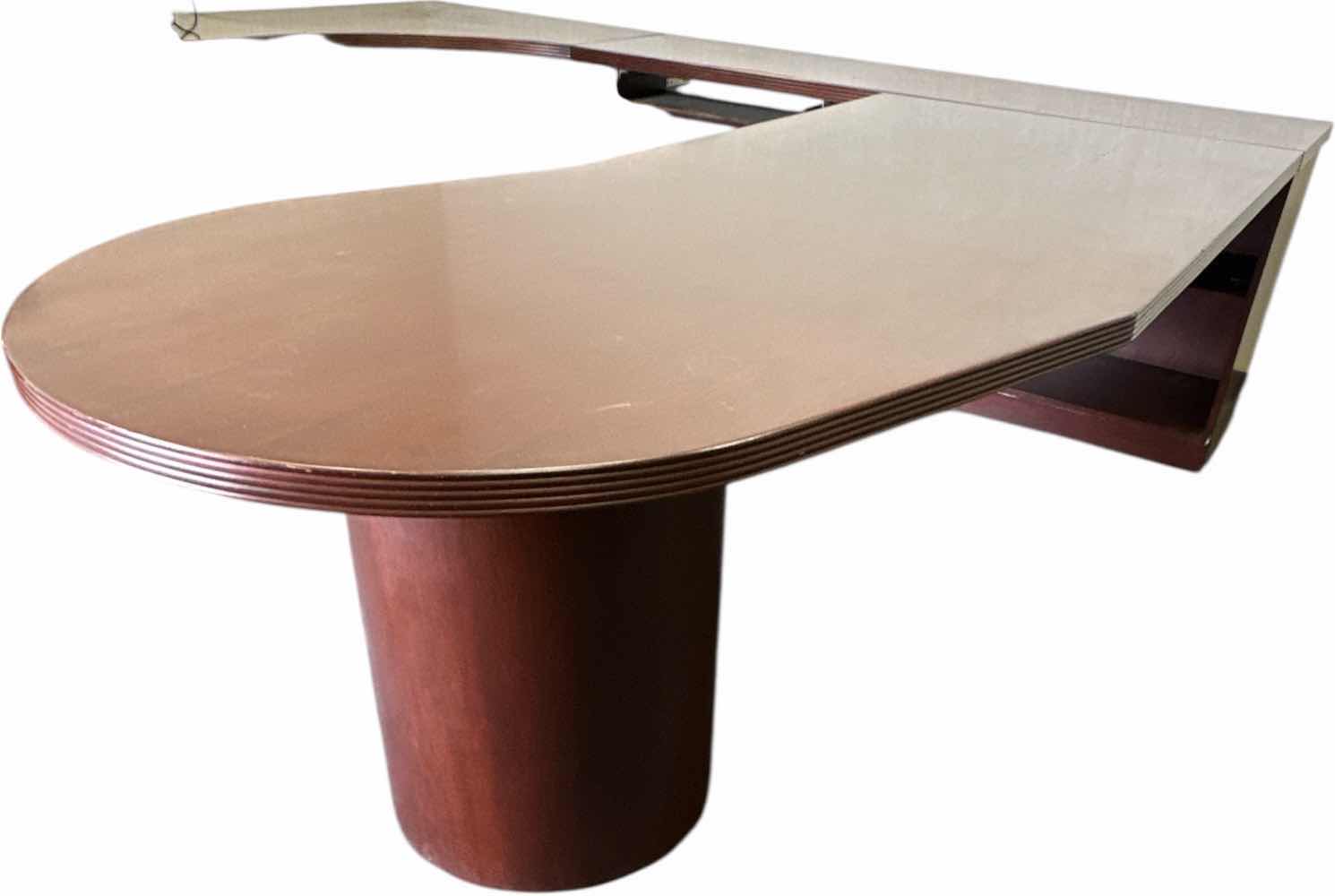 Photo 1 of L - SHAPED HARDWOOD DESK 
108” x 18” x 29” H
104” X 36” X 29”H