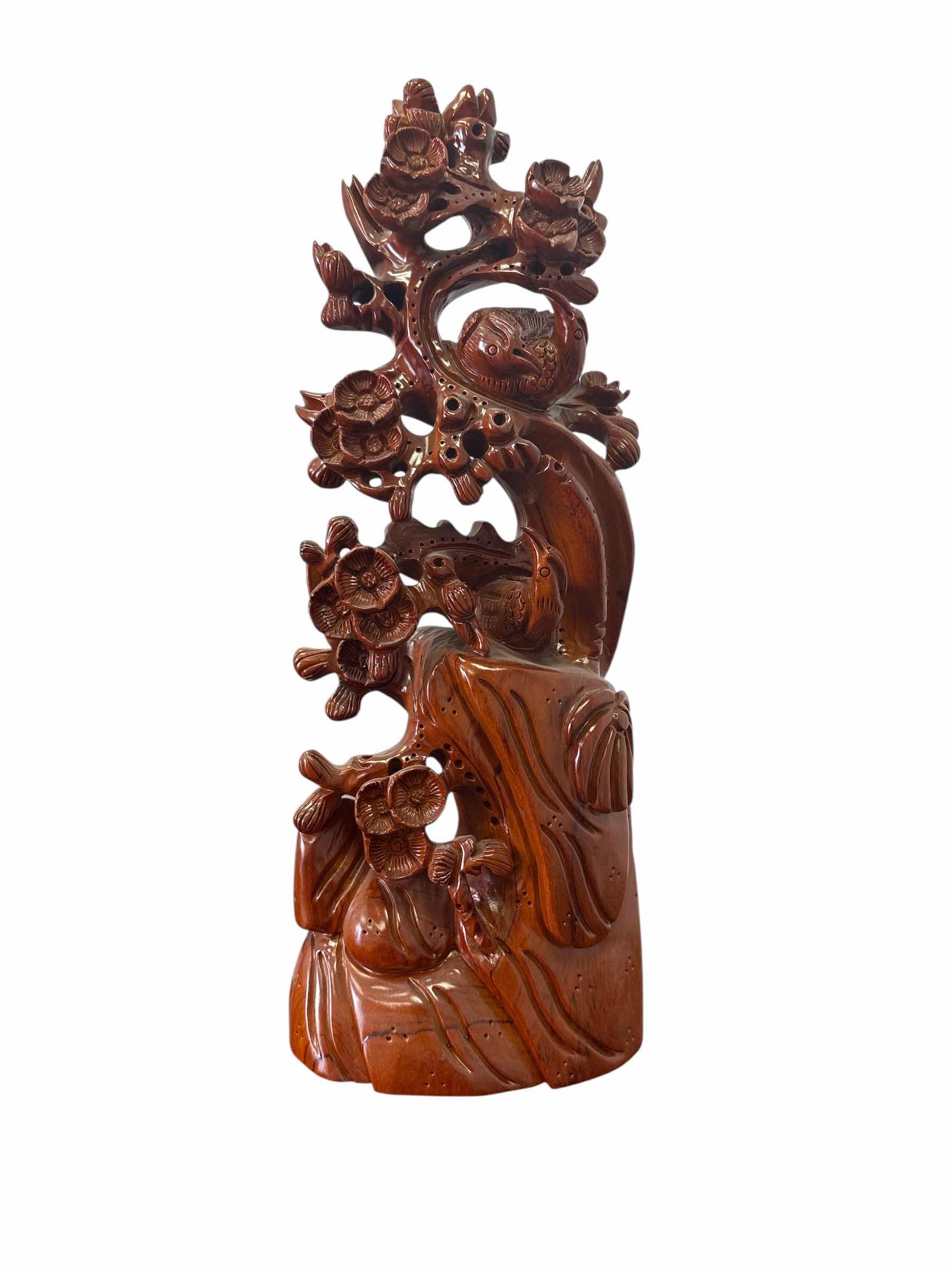Photo 1 of HAND CARVED CHINESE BOXWOOD BIRDS AND FLOWERS 6”X 3” X 16” H
