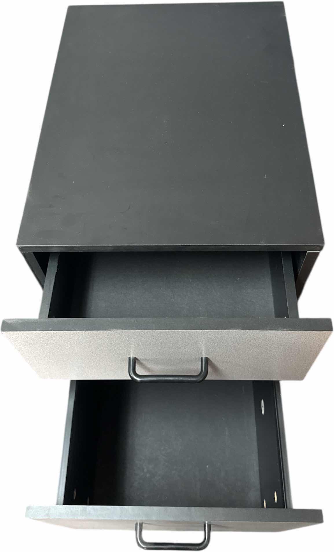 Photo 1 of 2 DRAWER ROLLING WOODEN CABINET BLACK/GREY 
16” X 21” X H24.5”