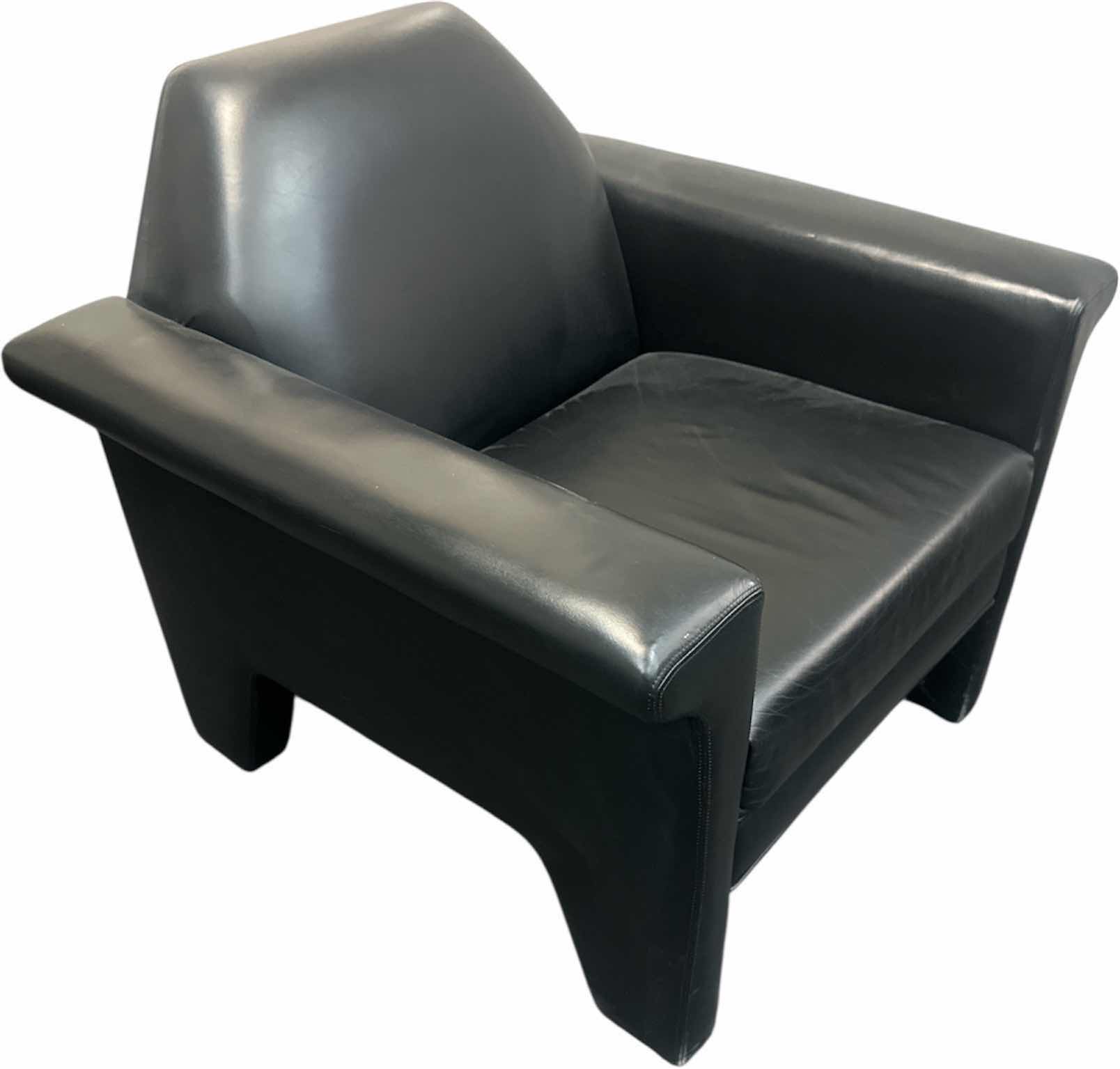 Photo 1 of BLACK LEATHER ARMCHAIR 
34.25” X 31” X 31” H