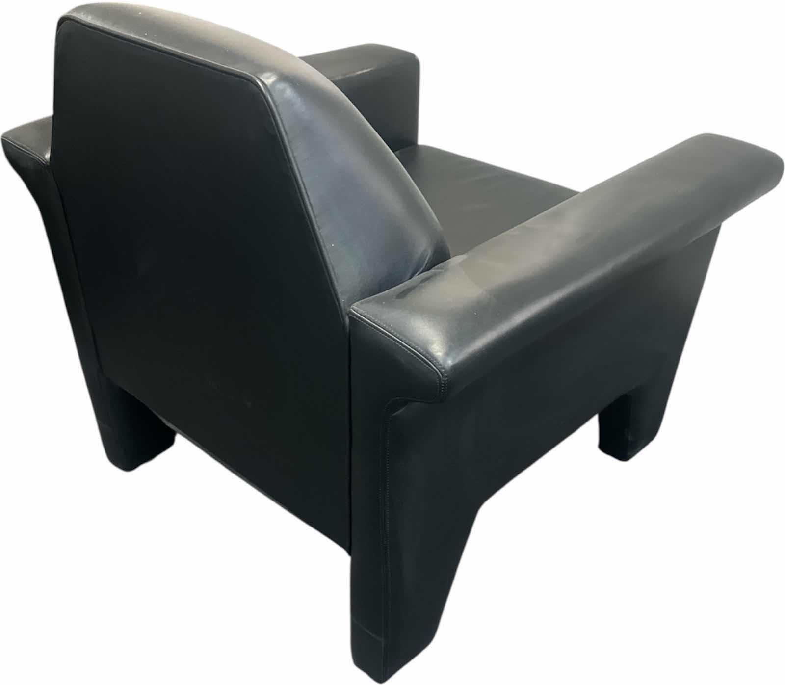 Photo 1 of BLACK LEATHER ARMCHAIR 
34.25” X 31” X 31” H