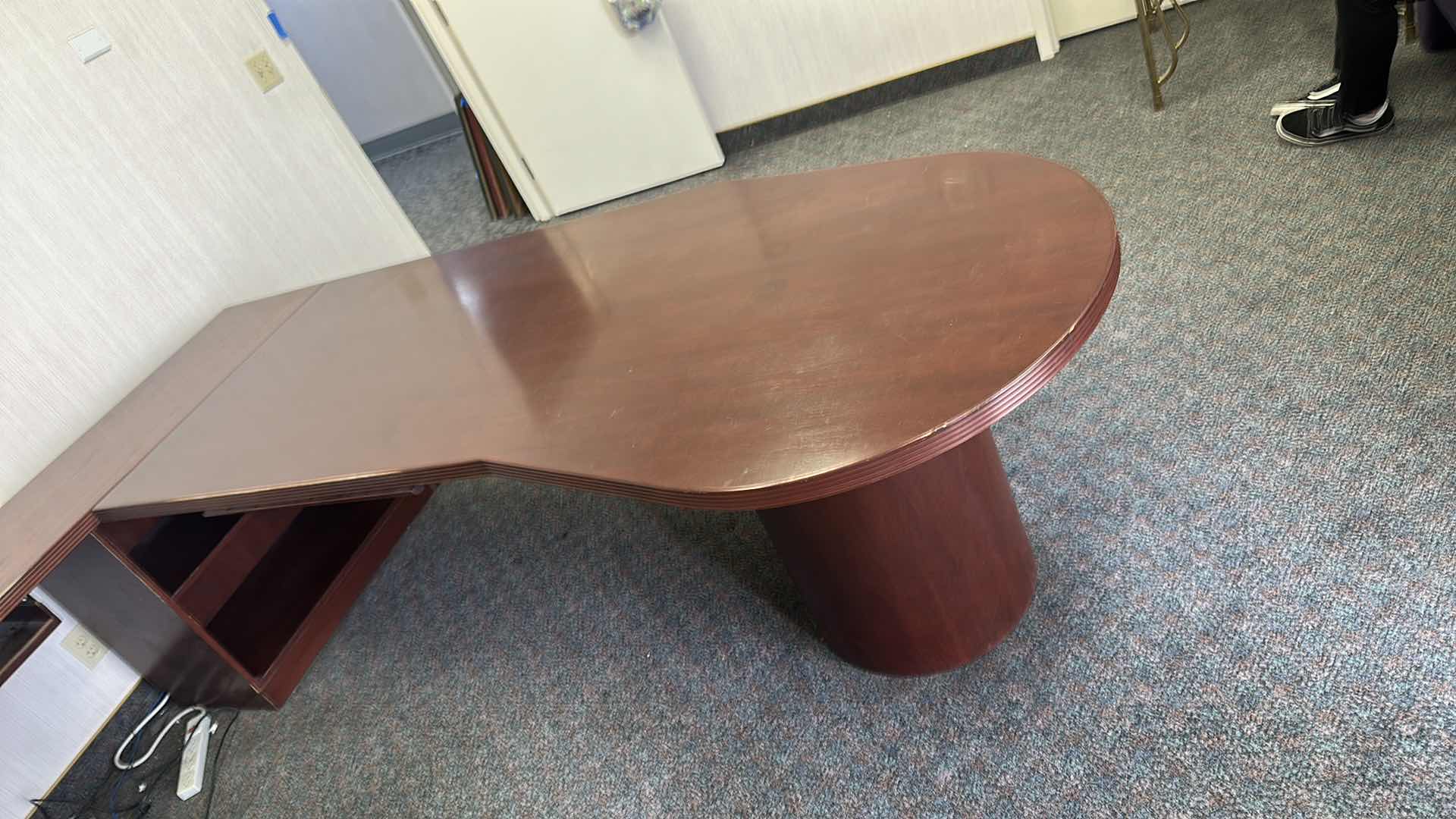 Photo 1 of L - SHAPED HARDWOOD DESK 
108” x 18” x 29” H
104” X 36” X 29”H