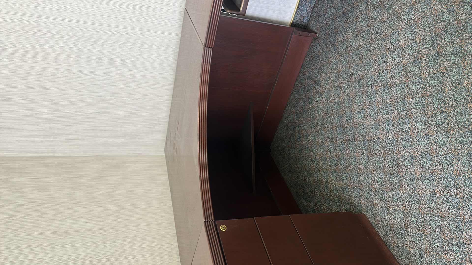 Photo 1 of L - SHAPED HARDWOOD DESK 
108” x 18” x 29” H
104” X 36” X 29”H