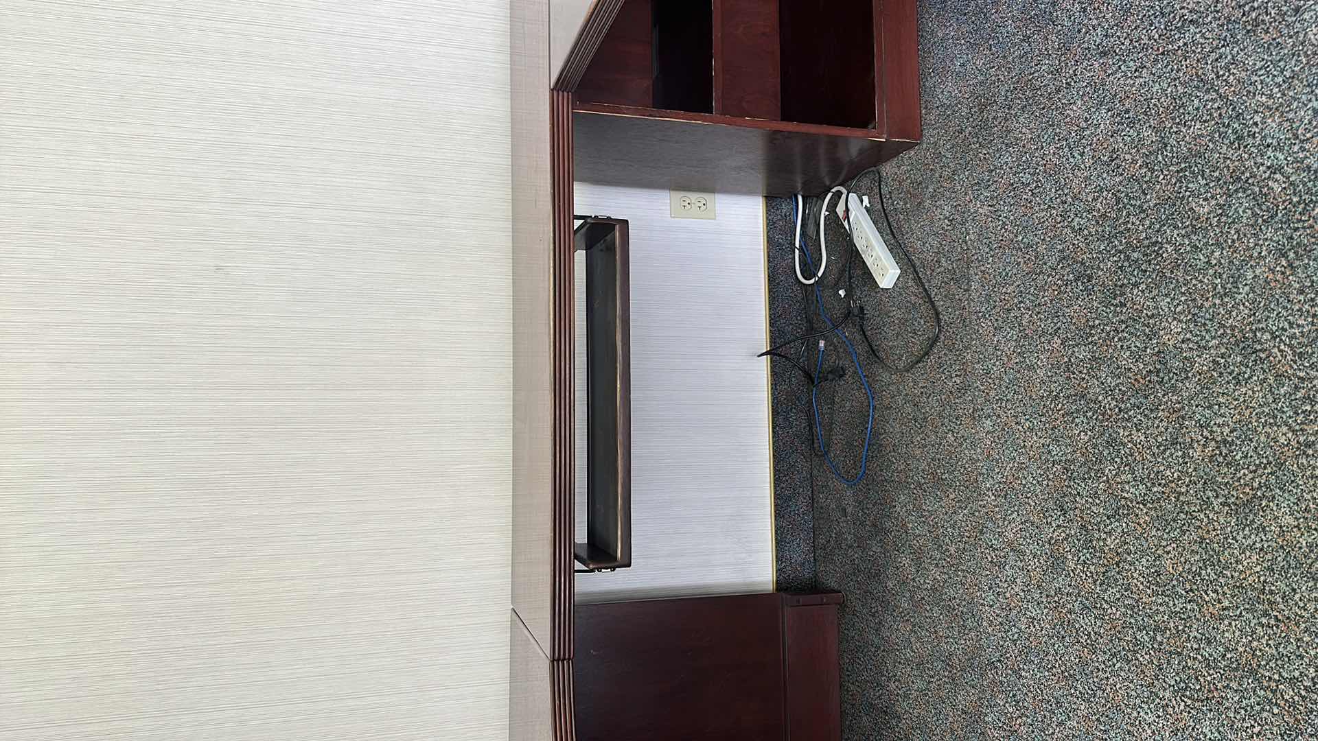 Photo 1 of L - SHAPED HARDWOOD DESK 
108” x 18” x 29” H
104” X 36” X 29”H
