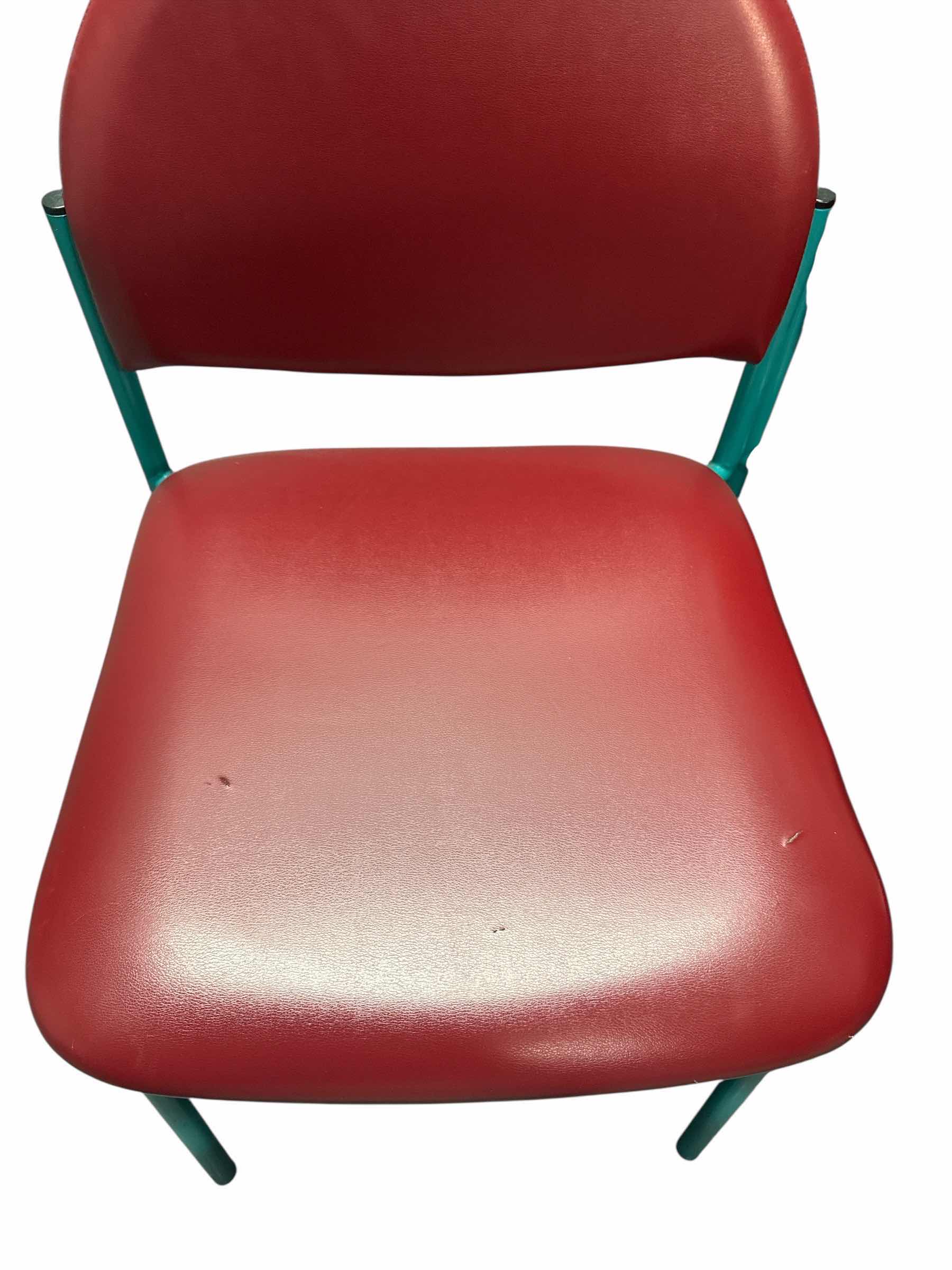 Photo 1 of 2- ARMLESS GUEST CHAIRS FAUX LEATHER RED/TEAL
18” X 18” X H32”
