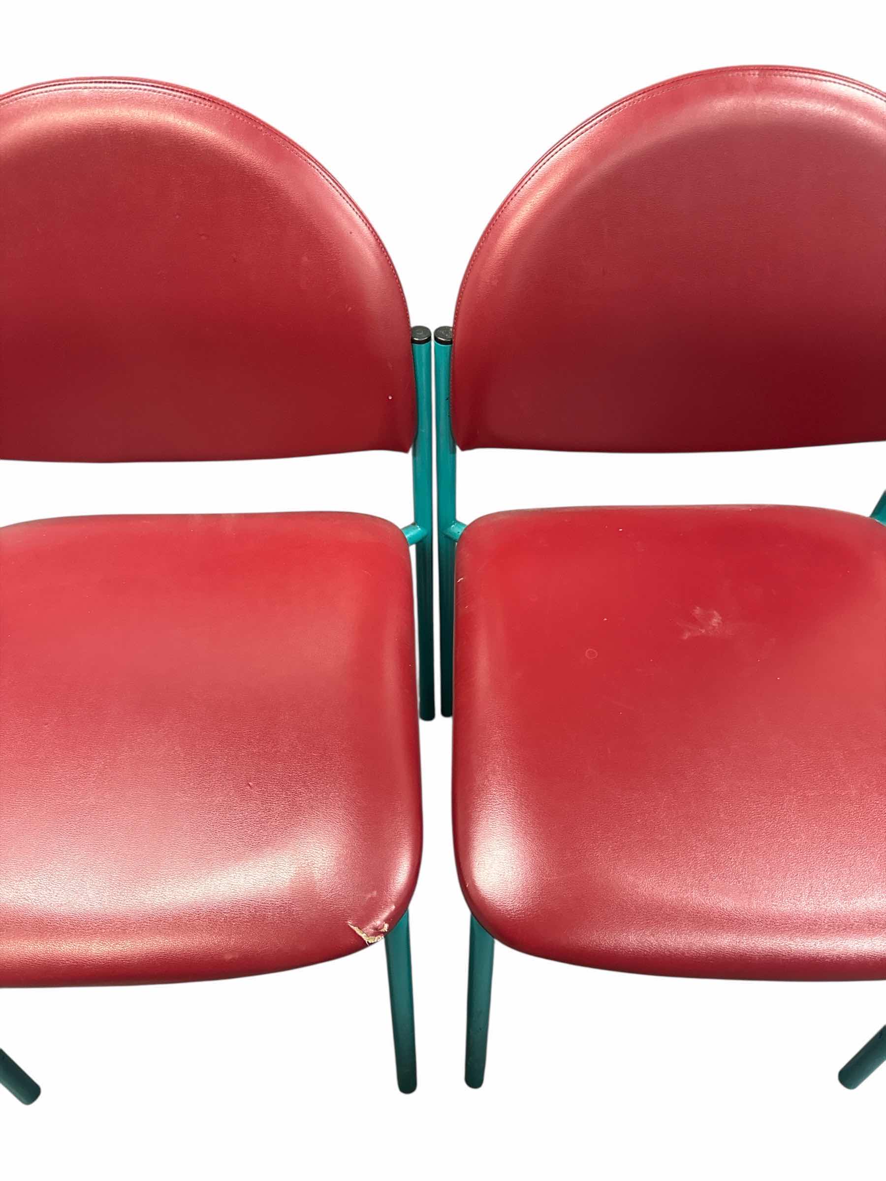 Photo 1 of 2- ARMLESS GUEST CHAIRS FAUX LEATHER RED/TEAL
18” X 18” X H32”