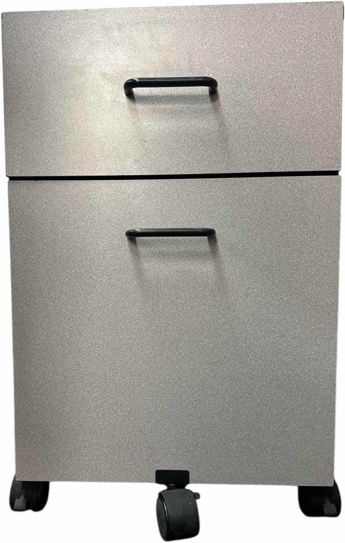 Photo 1 of 2 DRAWER ROLLING WOODEN CABINET BLACK/GREY 16” X 21” X H24.5”