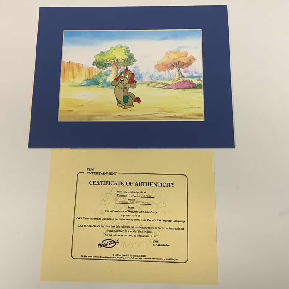 Photo 1 of VINTAGE COLLECTOR CELL WITH COA FROM THE ADVENTURES OF RAGGEDY ANN AND ANDY “SACRED CAT ADVENTURE” 14” X 11”