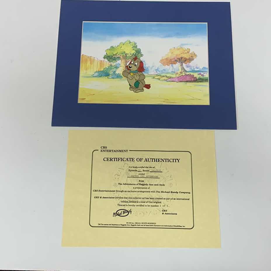 Photo 1 of VINTAGE COLLECTOR CELL WITH COA FROM THE ADVENTURES OF RAGGEDY ANN AND ANDY “SACRED CAT ADVENTURE” 14” X 11”