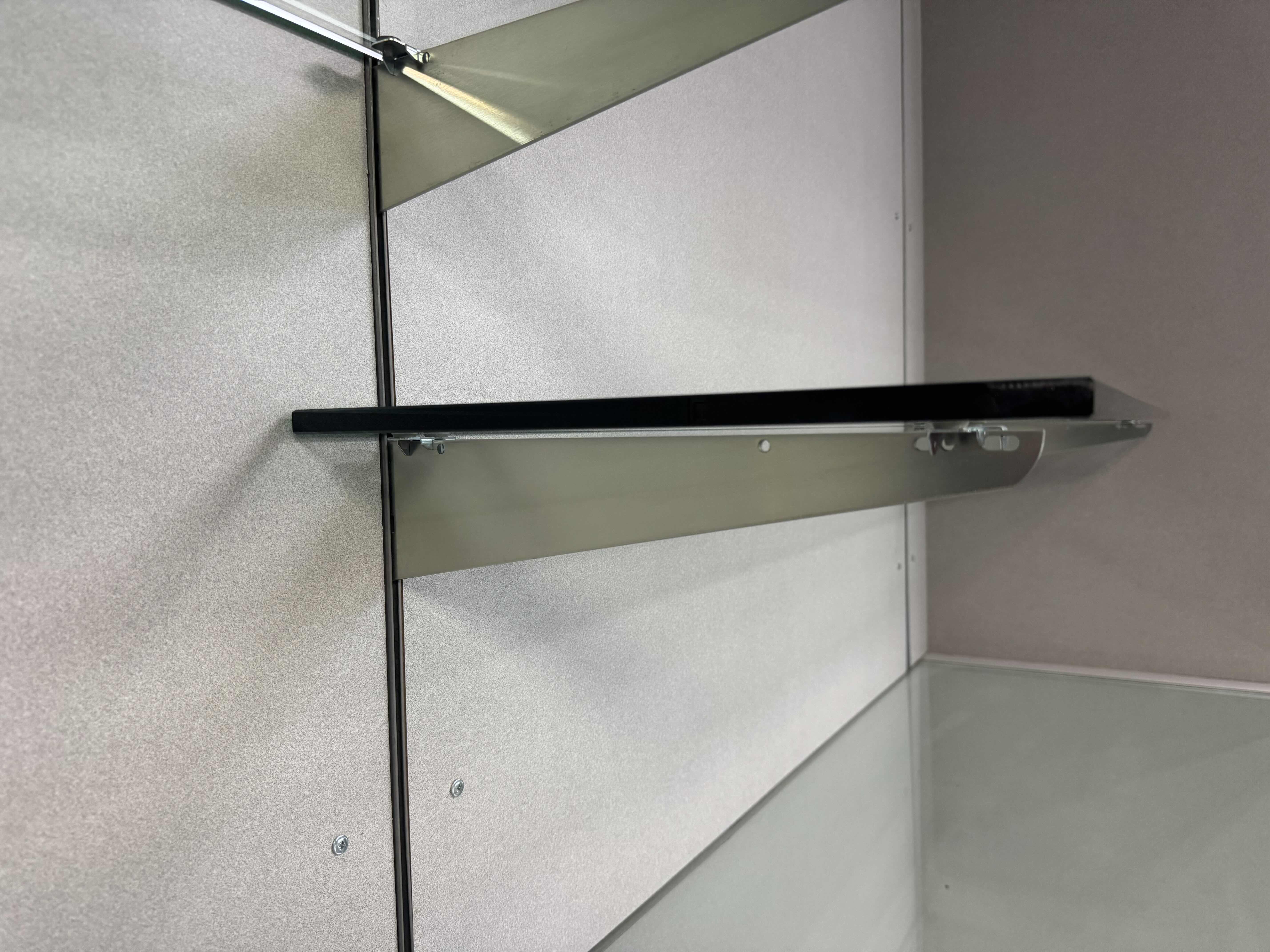 Photo 1 of 2- GLASS SHELVES WITH METAL BRACKET HOLDERS 
48” X 14” X H0.5”