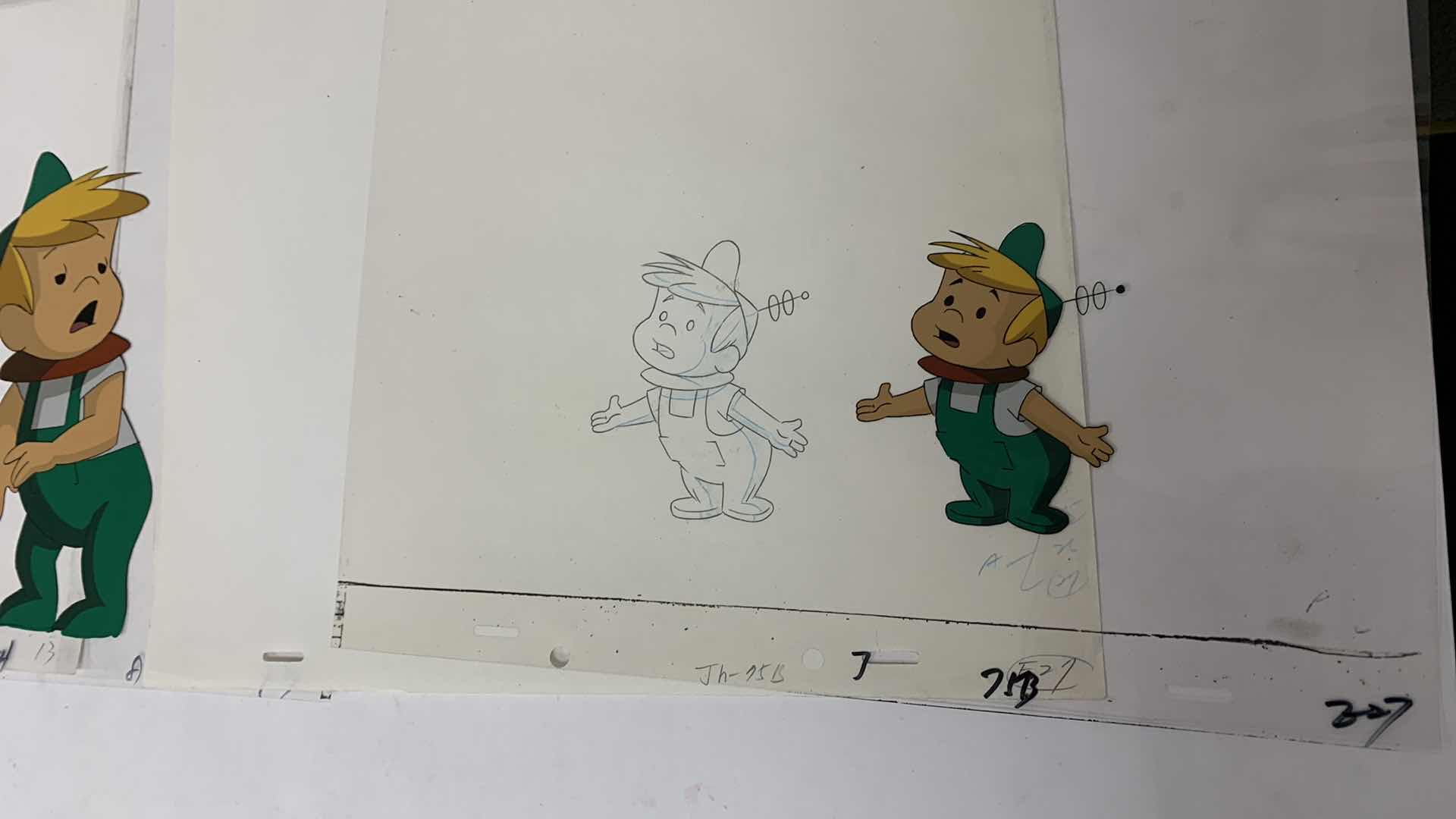 Photo 1 of 2-VINTAGE HANNA BARBERA HAND PAINTED ANIMATION CELS WITH ELROY FROM THE JETSONS  8” X 10”