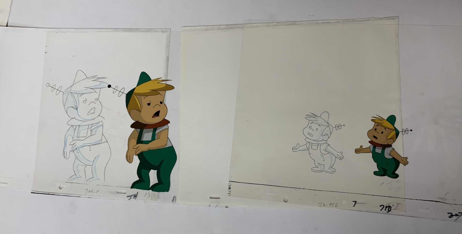 Photo 1 of 2-VINTAGE HANNA BARBERA HAND PAINTED ANIMATION CELS WITH ELROY FROM THE JETSONS 8” X 10”