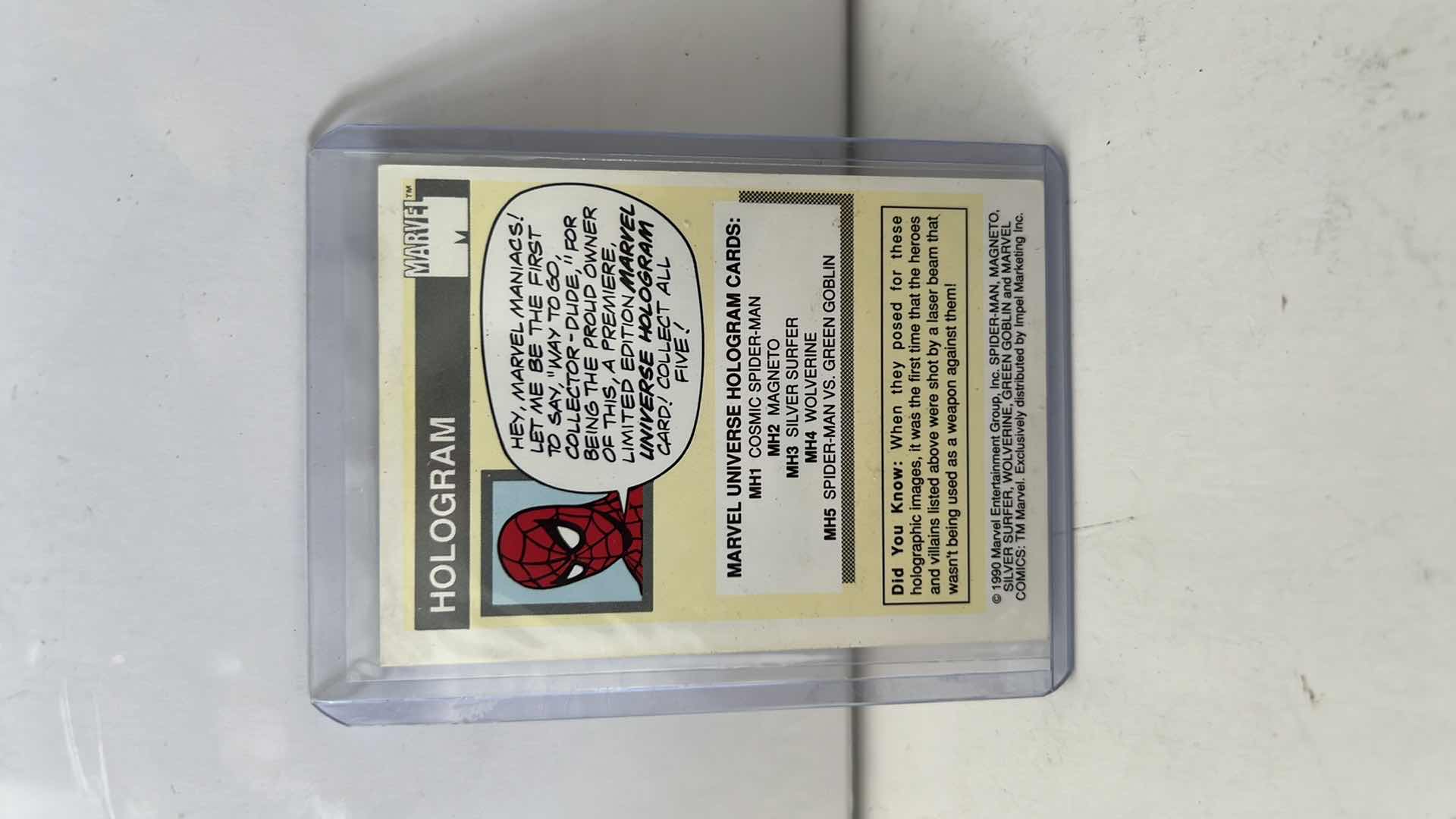 Photo 1 of 1990 AMPEL MARVEL UNIVERSE HOLAGRAM CARD WITH SPIDER MAN VS GREEN GOBLIN $60