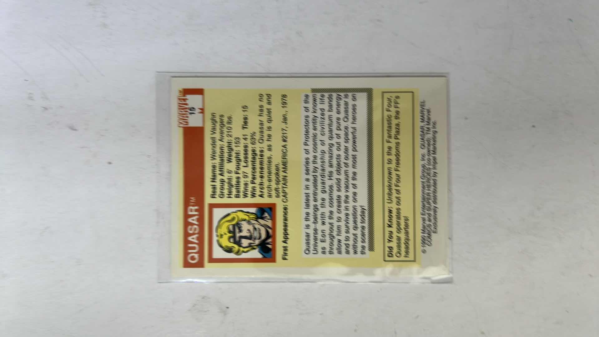 Photo 1 of 1990 IMPEL MARVEL UNIVERSE SUPER HEROES CARD 15 QUASAR $40