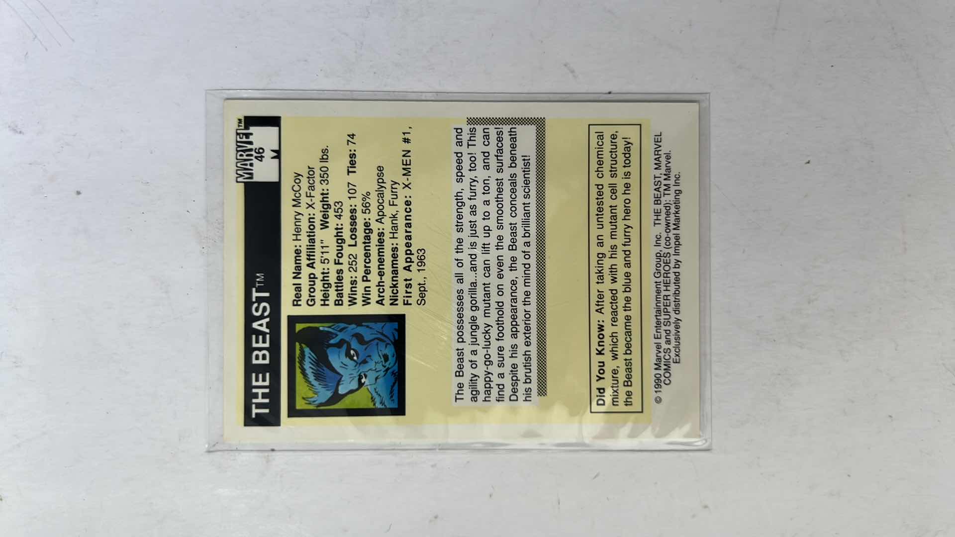 Photo 1 of 1990 IMPEL MARVEL UNIVERSE SUPER HEROES CARD 46 THE BEAST