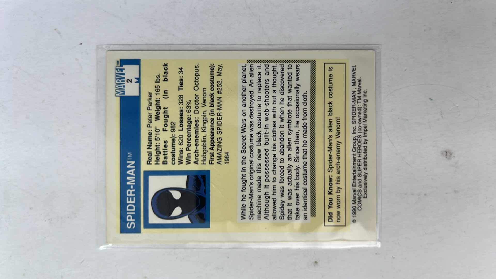 Photo 1 of 1990 IMPEL MARVEL UNIVERSE SUPER HEROES CARD 2 SPIDER-MAN $80